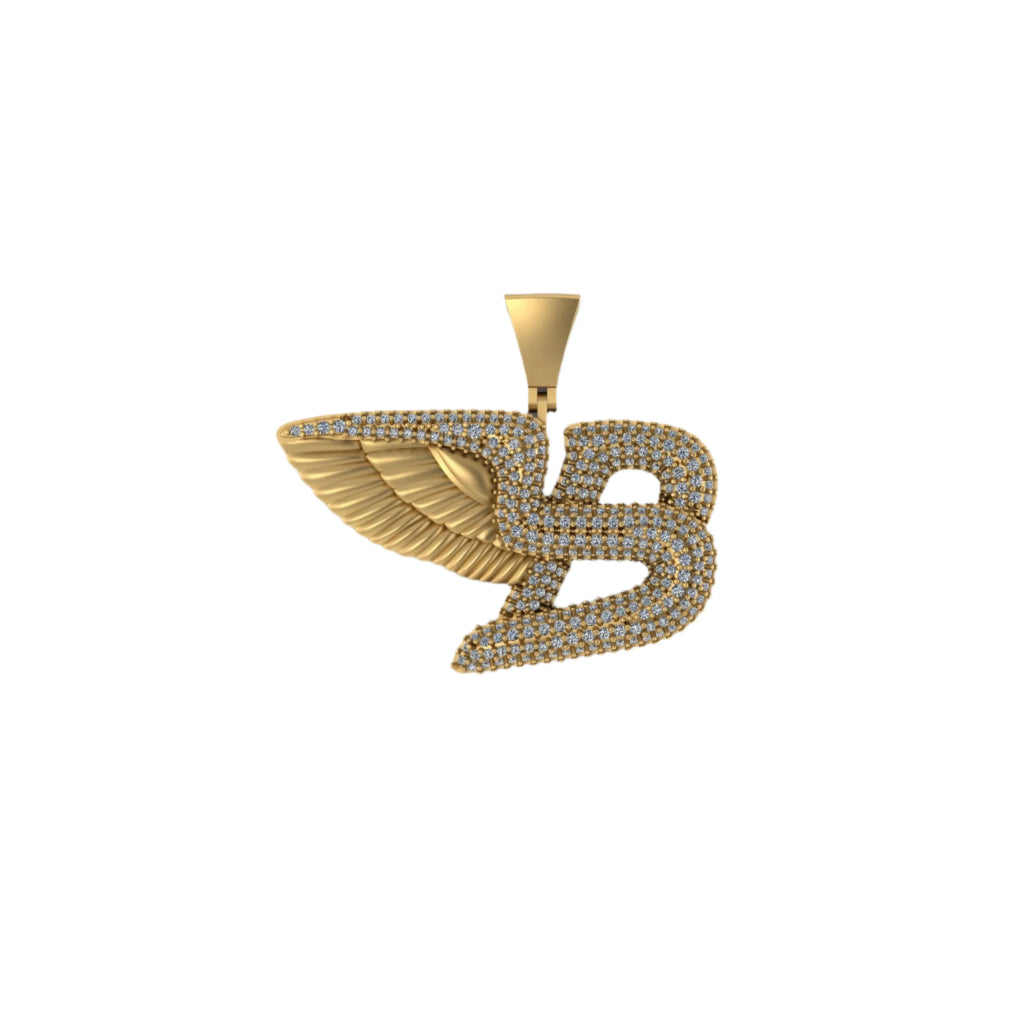 Bentley Logo Diamond Pendant 14K Solid Gold - 1.58 CTW