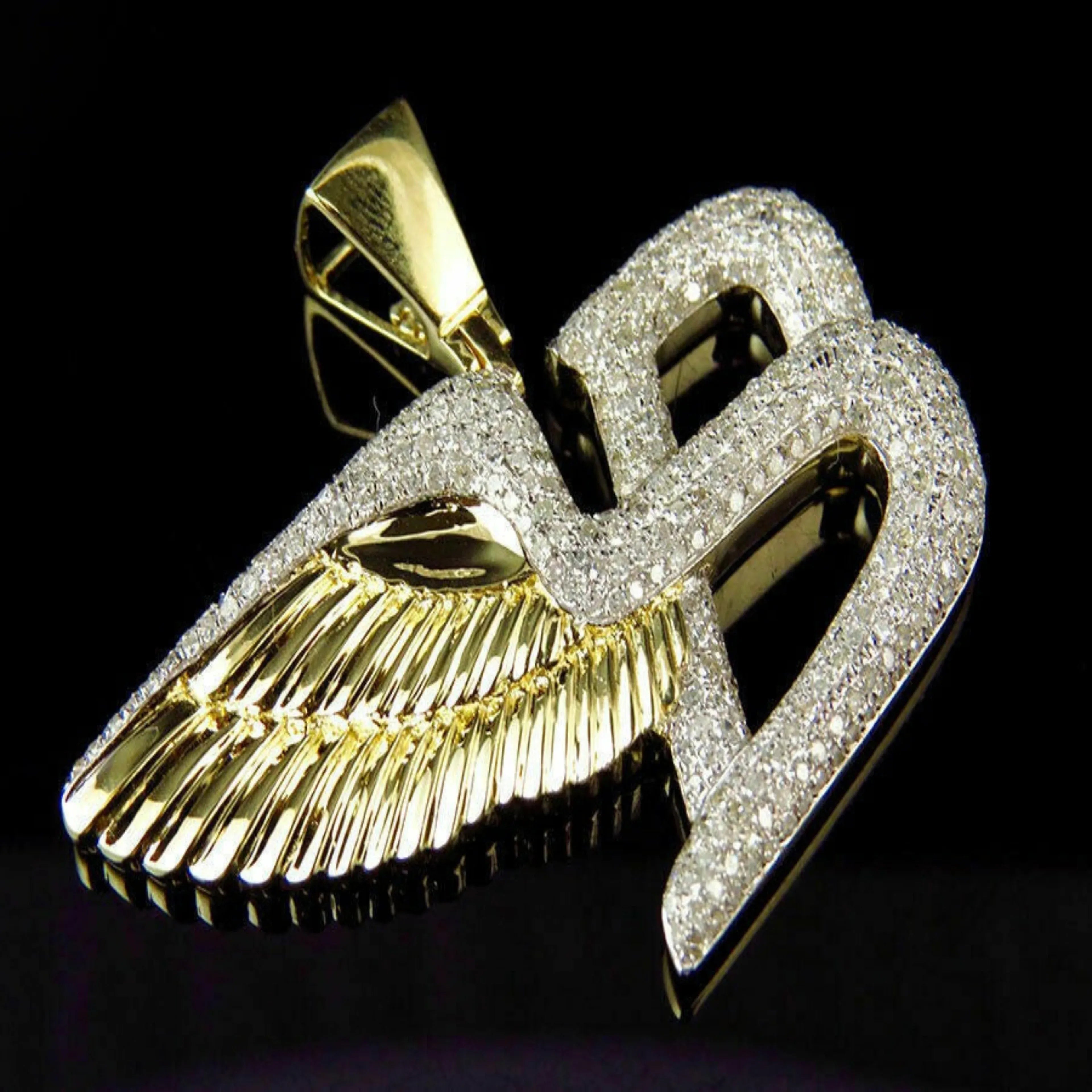 Bentley Logo Diamond Pendant 14K Solid Gold - 1.58 CTW