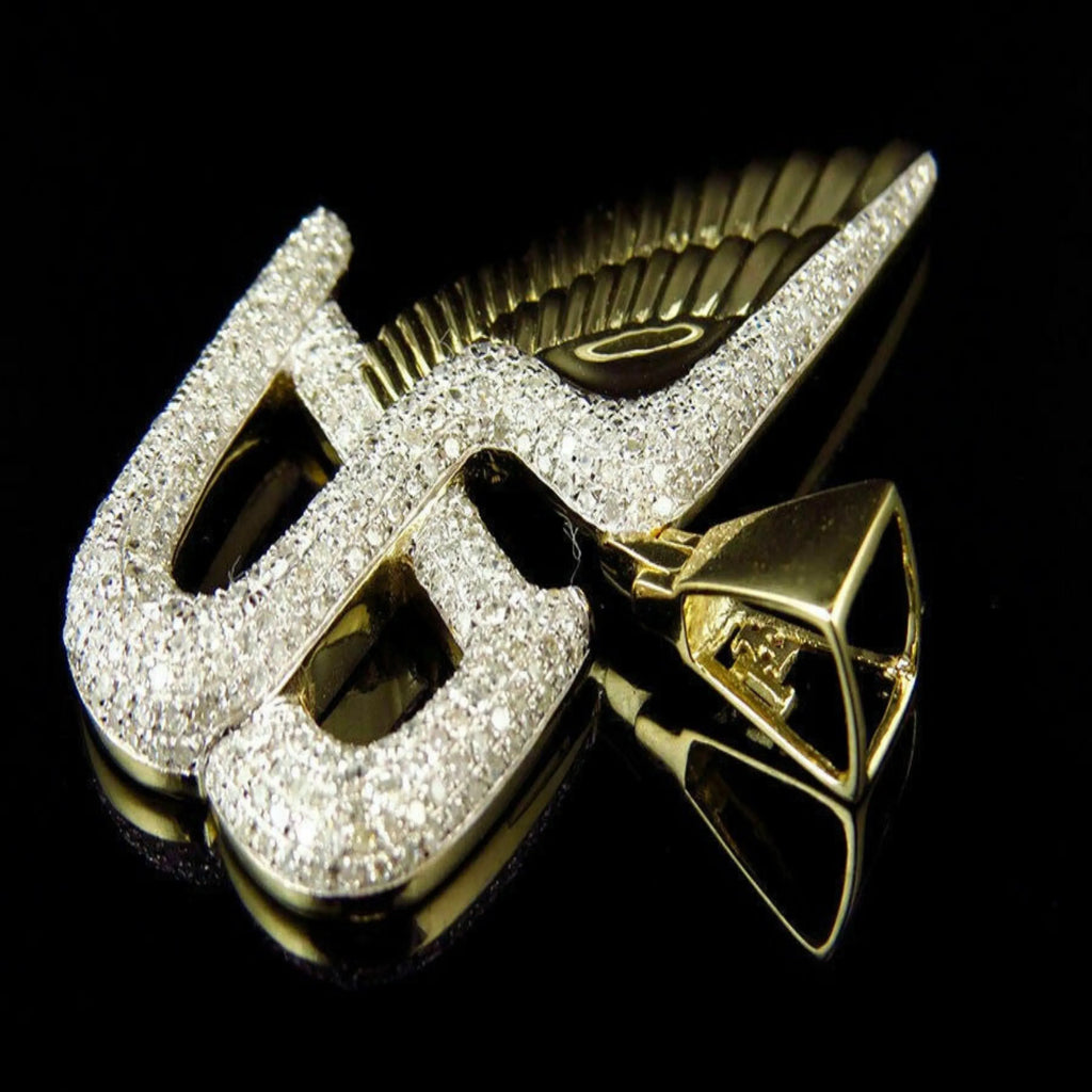 Bentley Logo Diamond Pendant 14K Solid Gold - 1.58 CTW