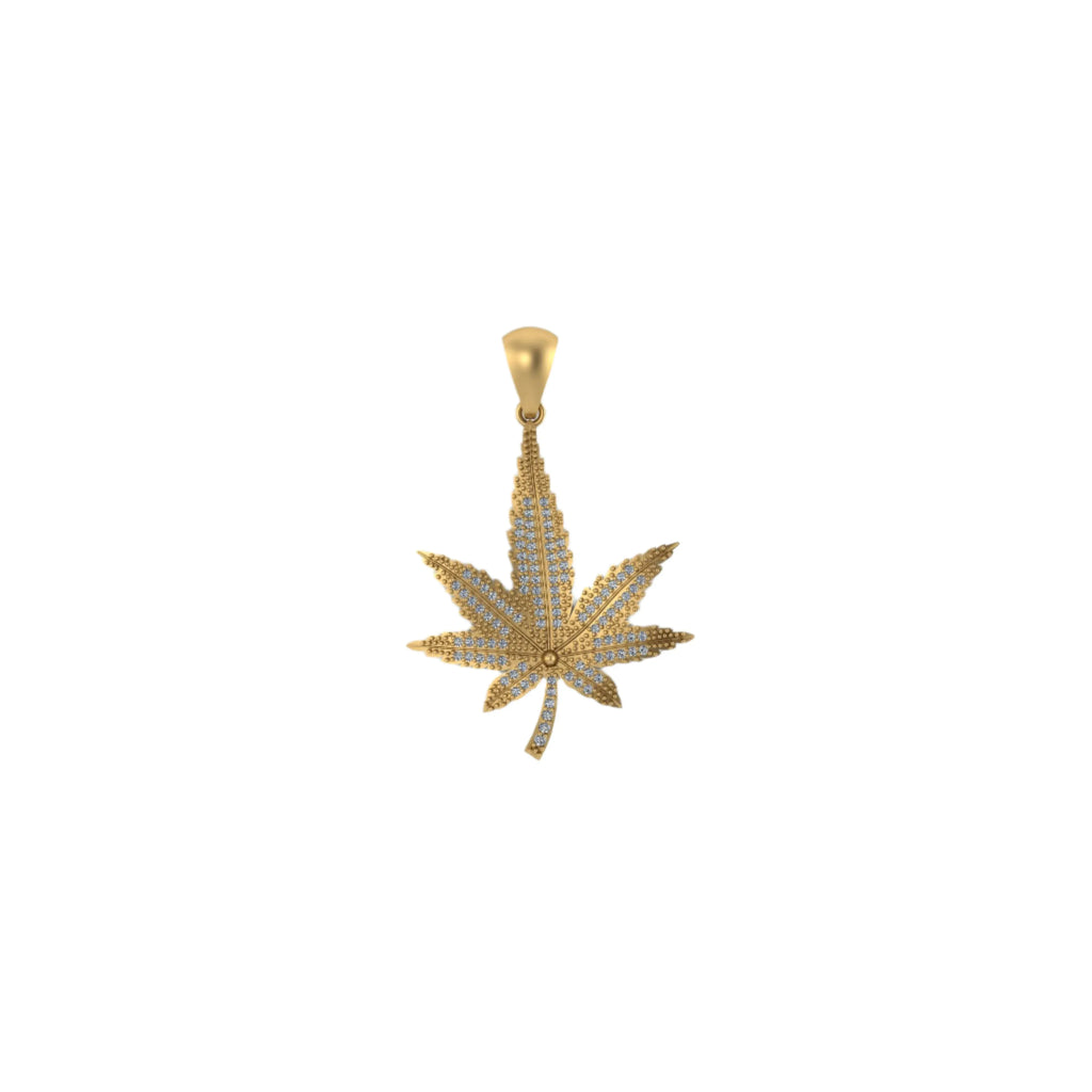 Marijuana Leaf Diamond Pendant 14k Solid Gold - 1.04 CTW