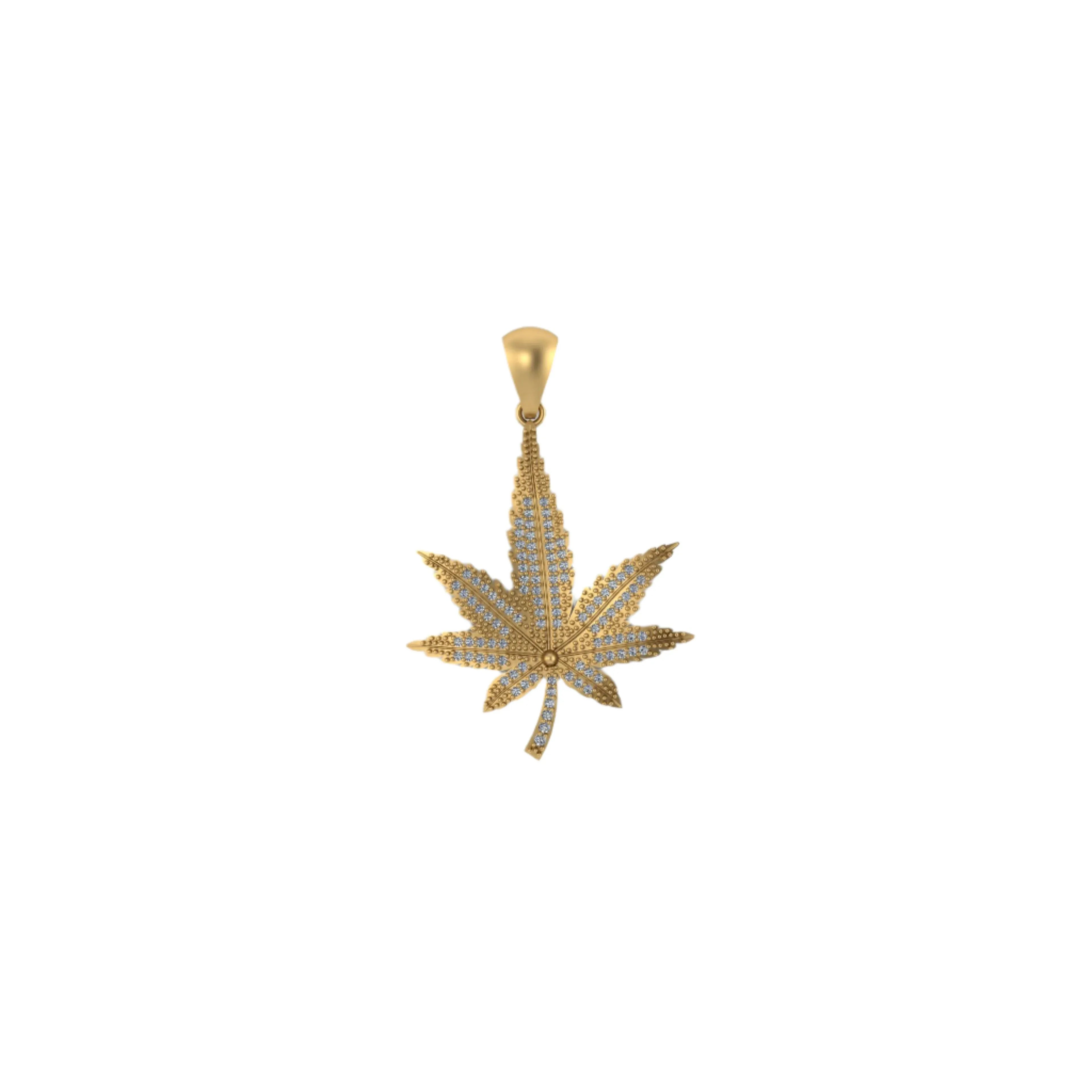 Marijuana Leaf Diamond Pendant 14k Solid Gold - 1.04 CTW