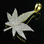 Marijuana Leaf Diamond Pendant 14k Solid Gold - 1.04 CTW