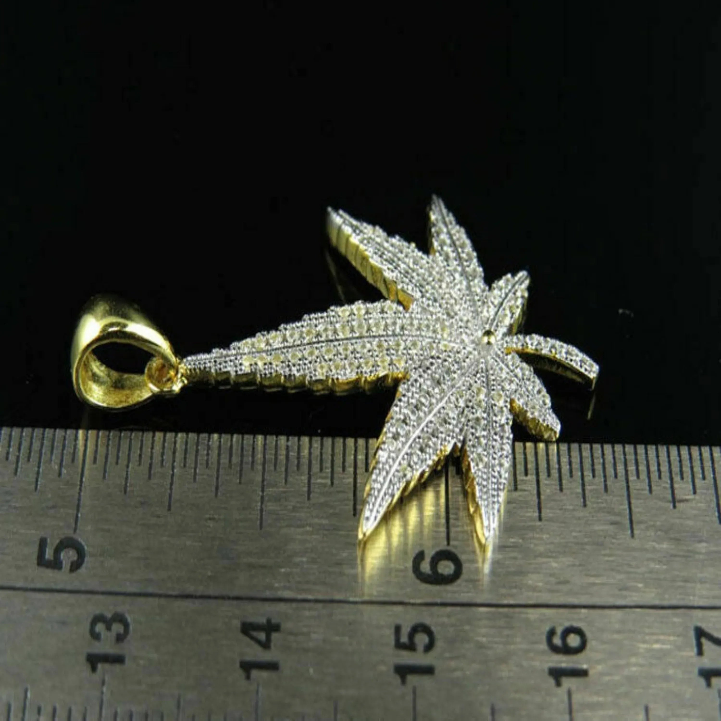 Marijuana Leaf Diamond Pendant 14k Solid Gold - 1.04 CTW