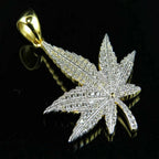 Marijuana Leaf Diamond Pendant 14k Solid Gold - 1.04 CTW