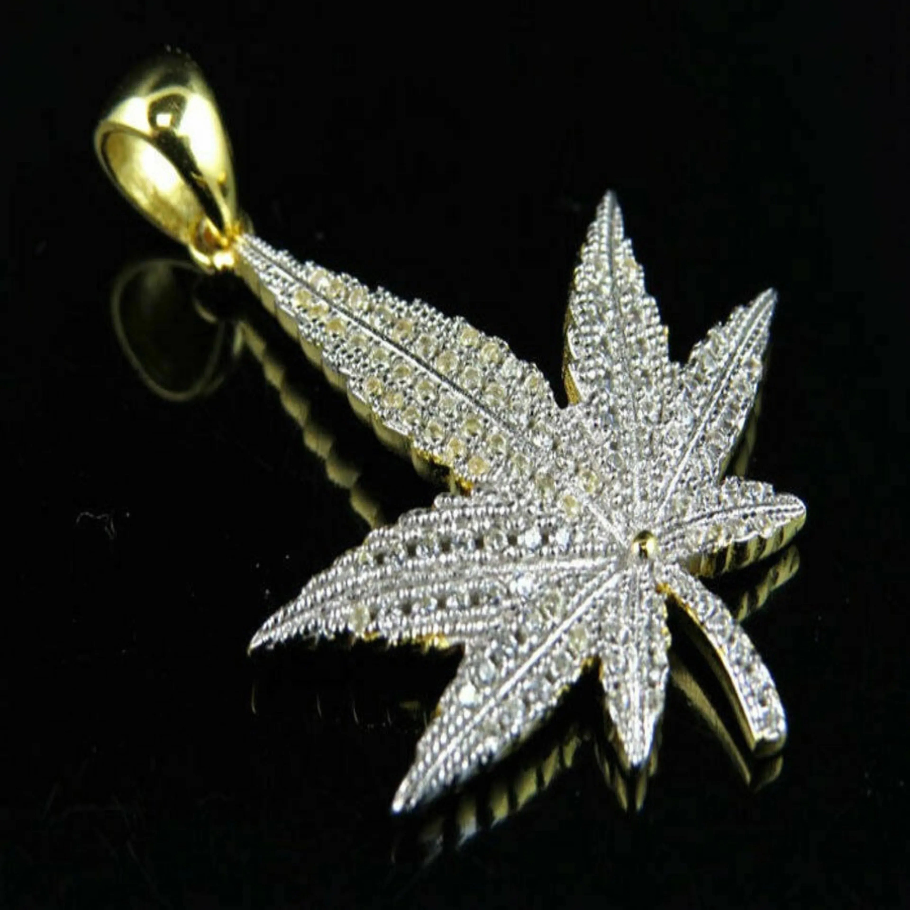 Marijuana Leaf Diamond Pendant 14k Solid Gold - 1.04 CTW