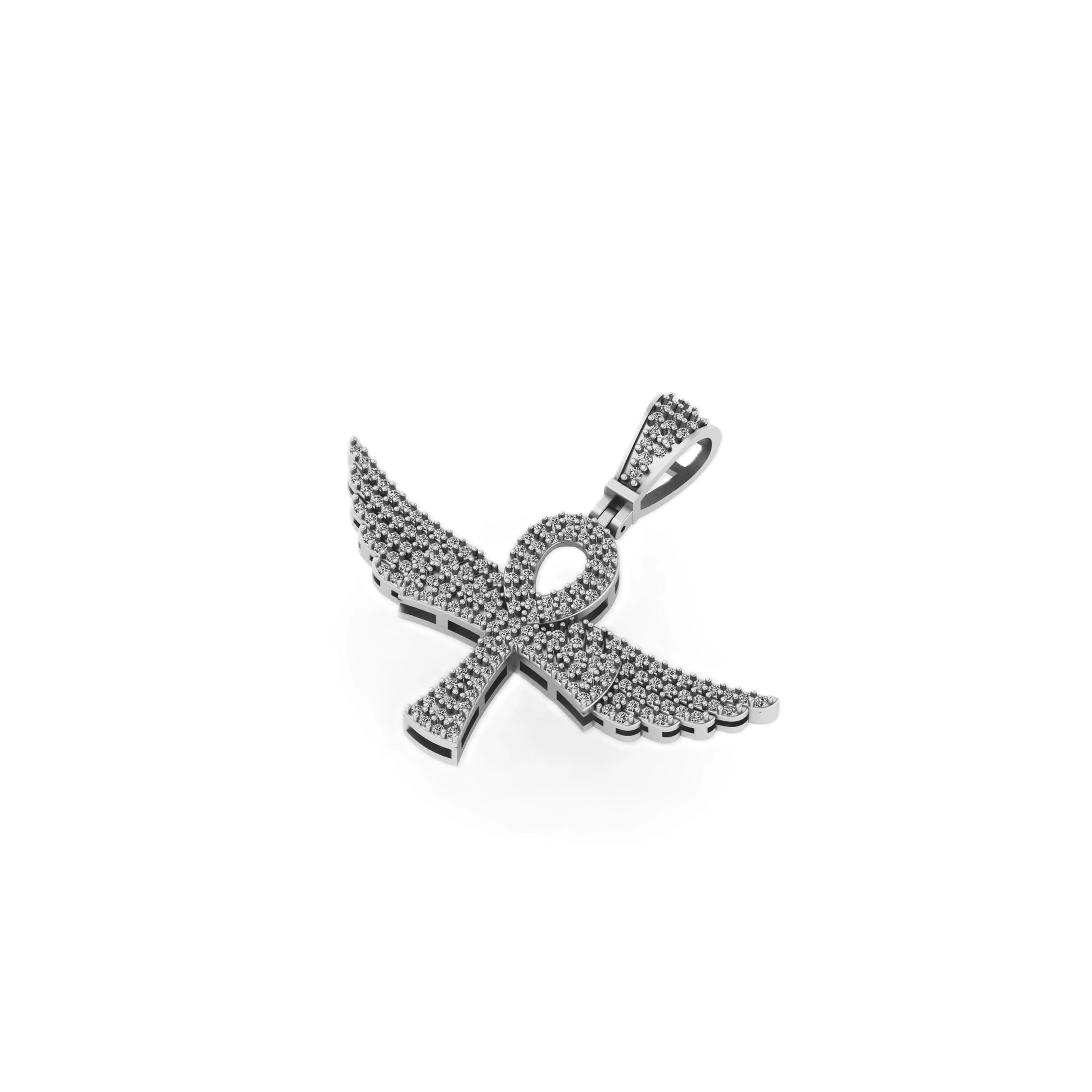 Large Sterling Silver Ankh Pendant Diamond Egyptian Symbol - 1CTW