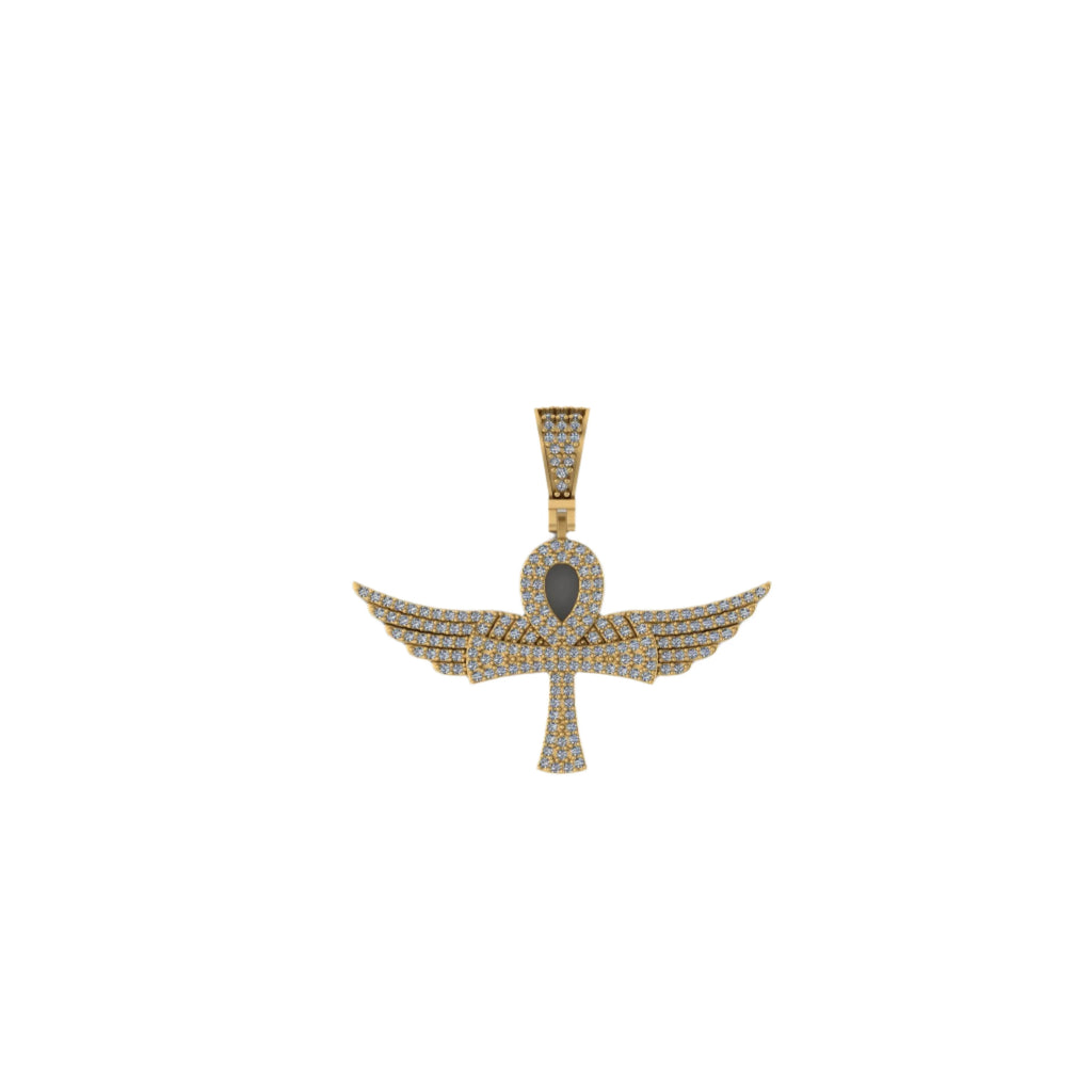 Large Sterling Silver Ankh Pendant Diamond Egyptian Symbol - 1CTW