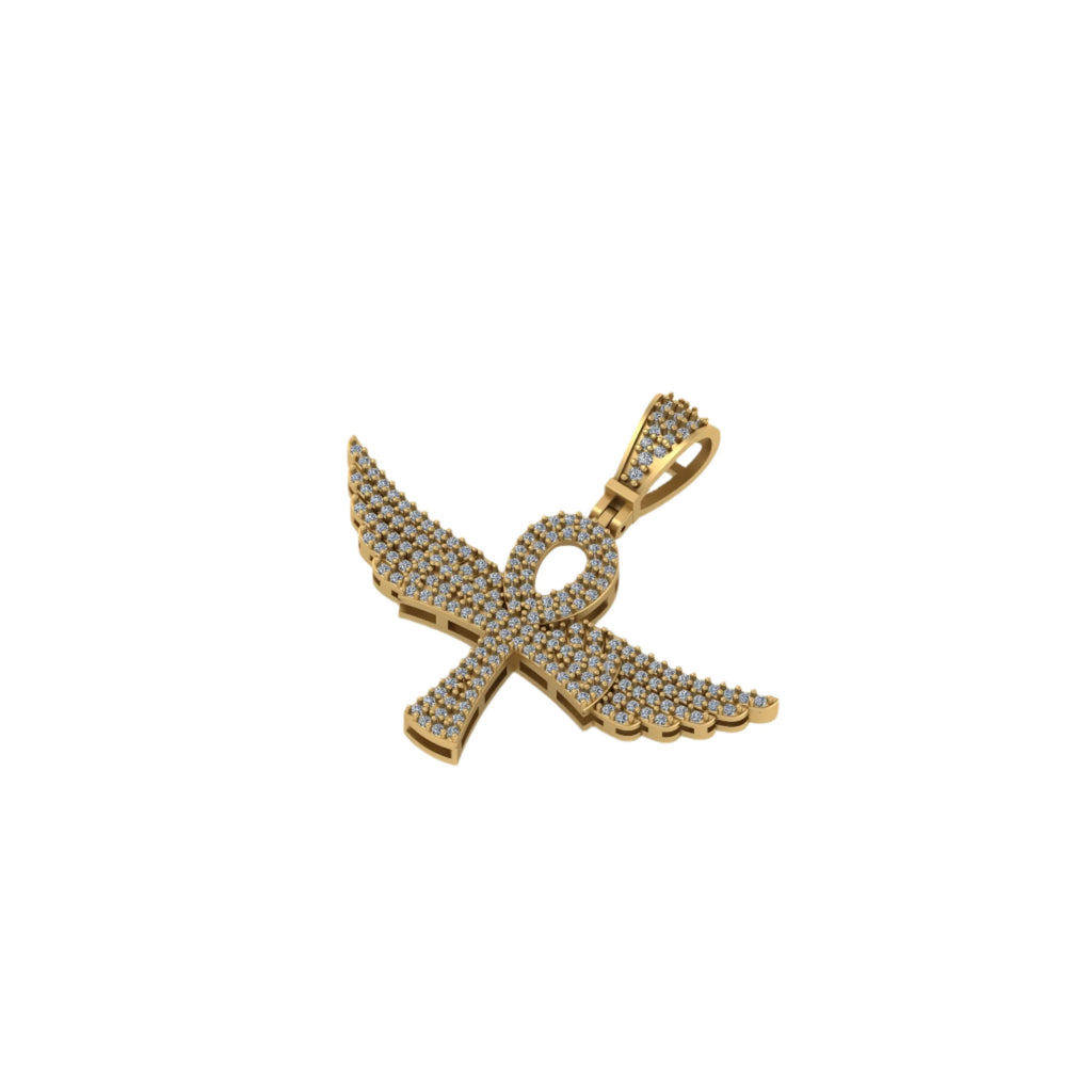 Large Sterling Silver Ankh Pendant Diamond Egyptian Symbol - 1CTW