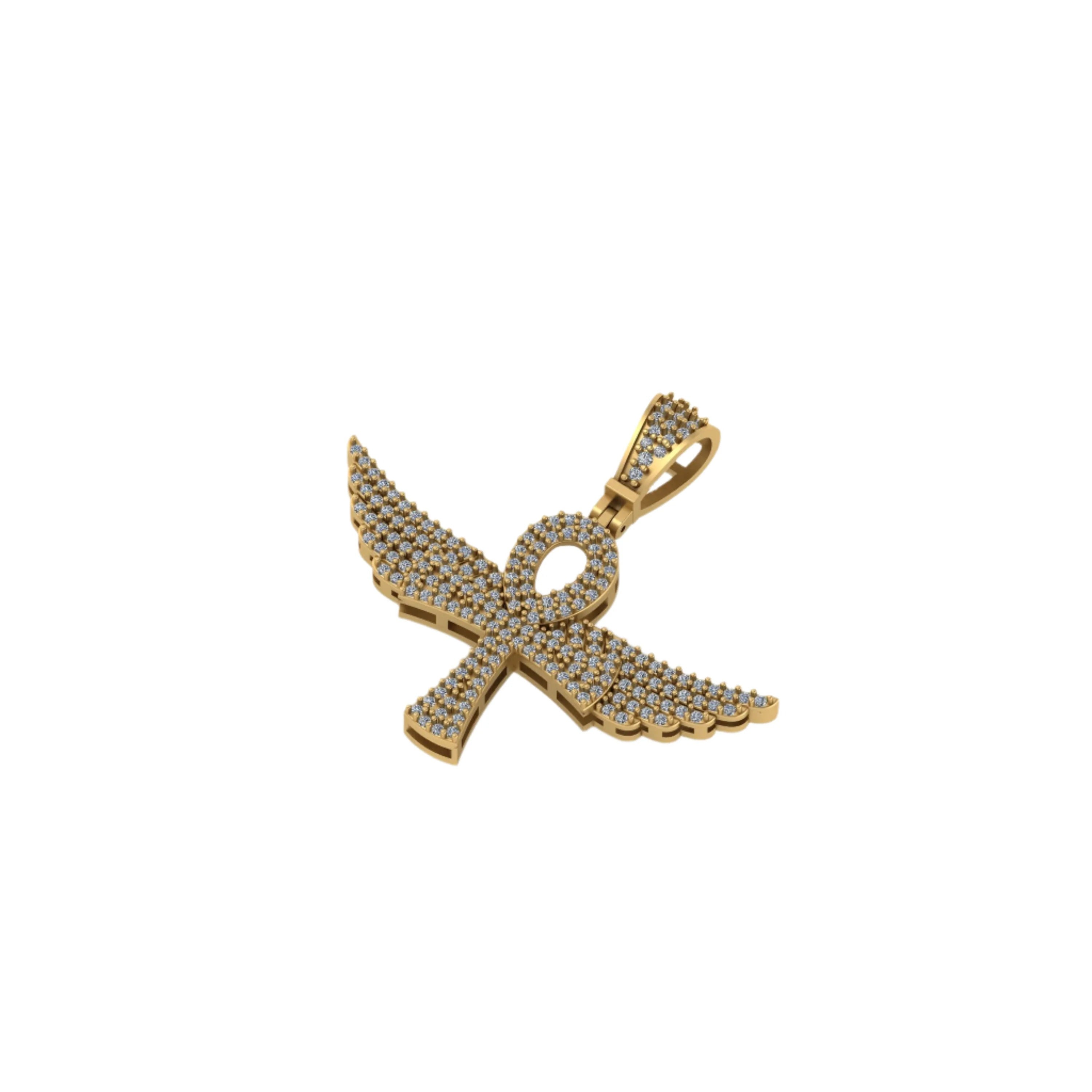 Large Sterling Silver Ankh Pendant Diamond Egyptian Symbol - 1CTW
