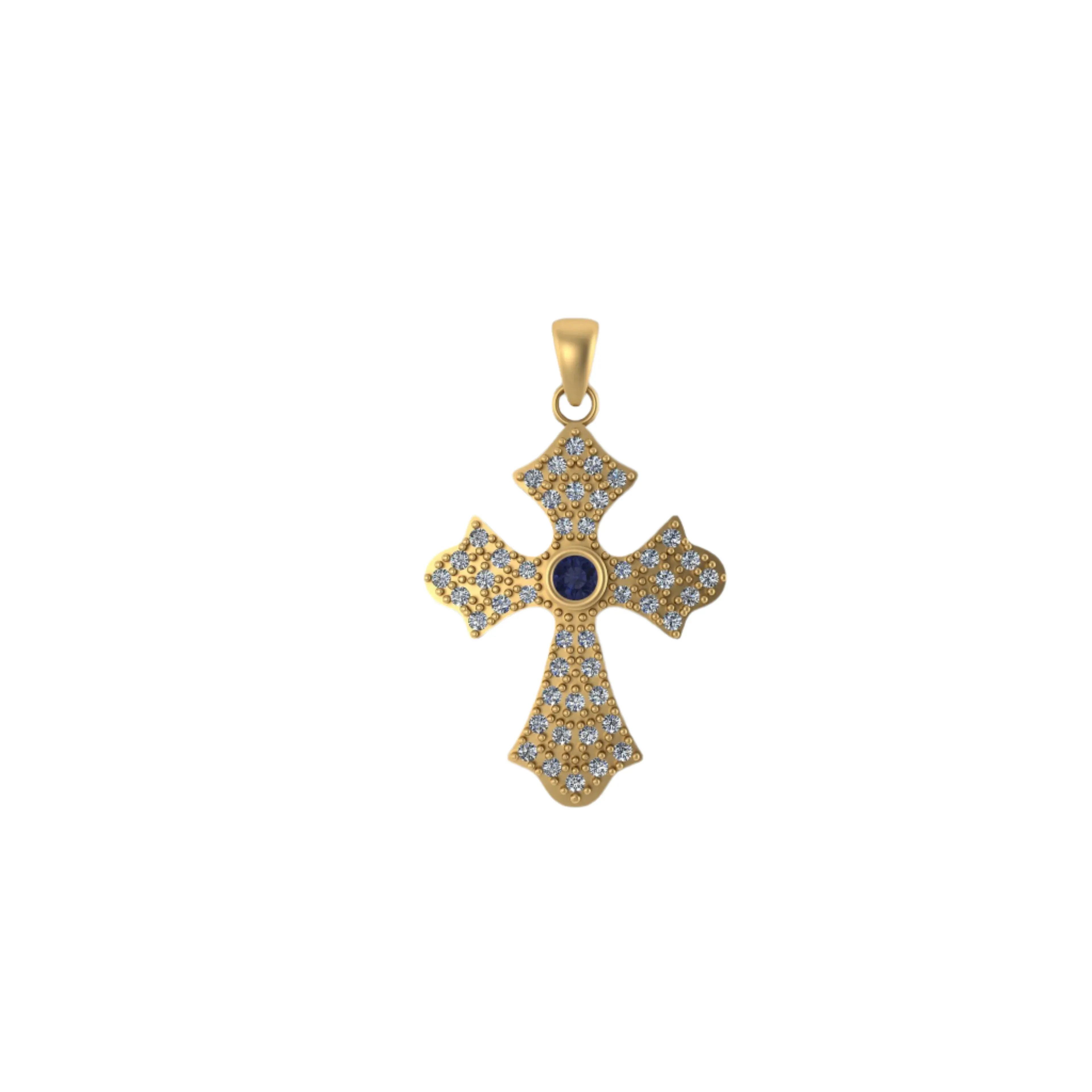 18K Gold Jerusalem Cross Pendant Icy Diamond Men's Necklace - 2.20 CTW