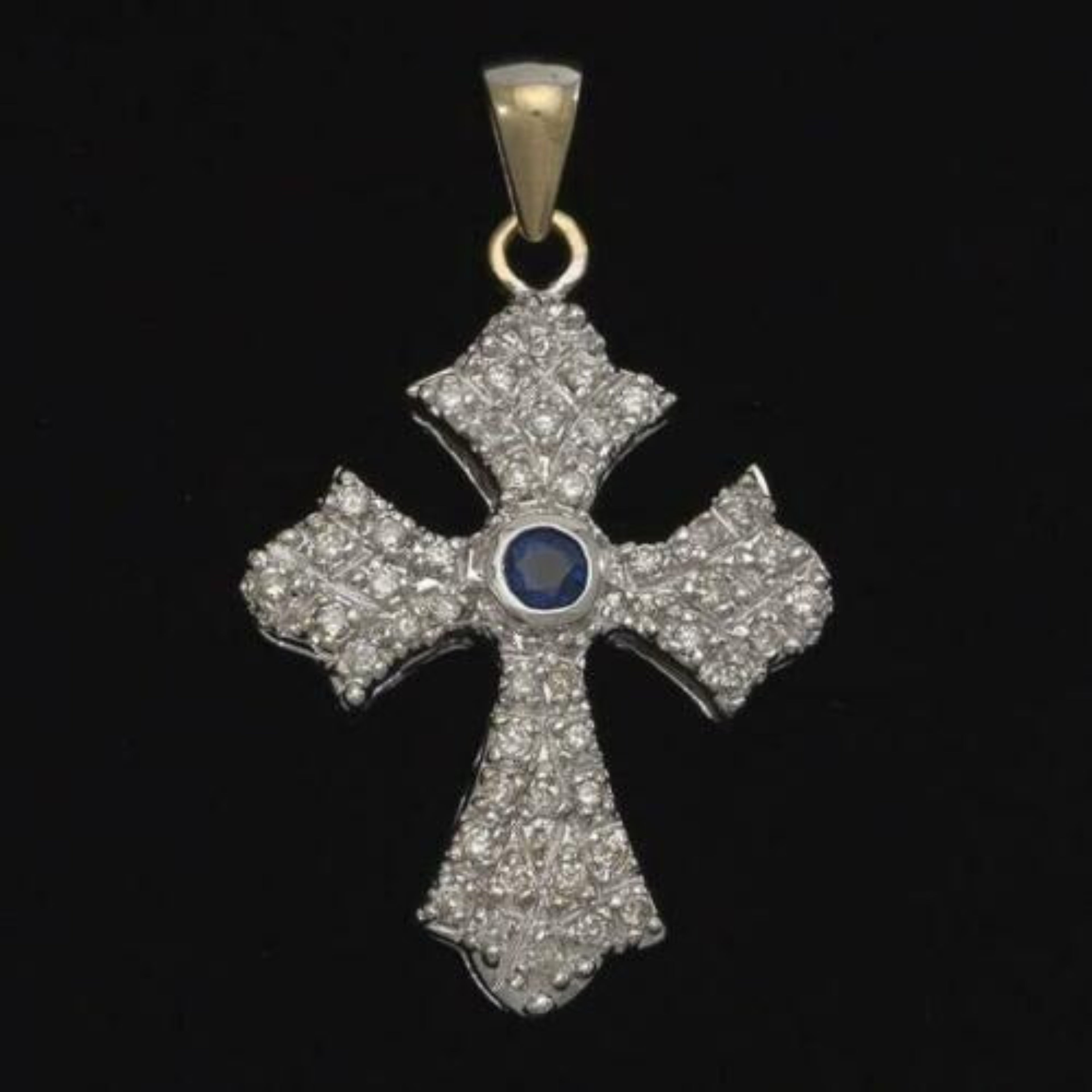 18K Gold Jerusalem Cross Pendant Icy Diamond Men's Necklace - 2.20 CTW