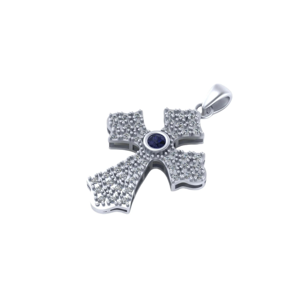 18K Gold Jerusalem Cross Pendant Icy Diamond Men's Necklace - 2.20 CTW