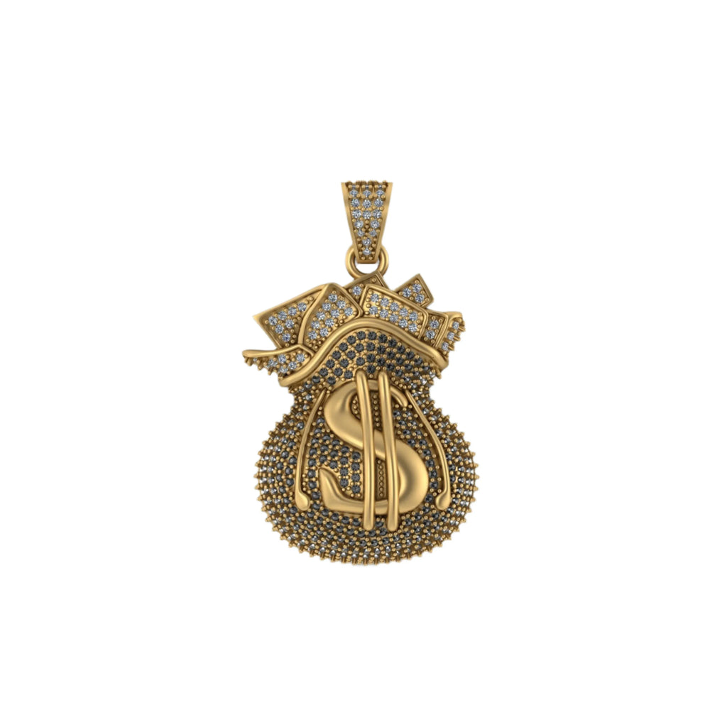 Money Bag Diamond Pendant 14k Solid Gold - 2.51 CTW