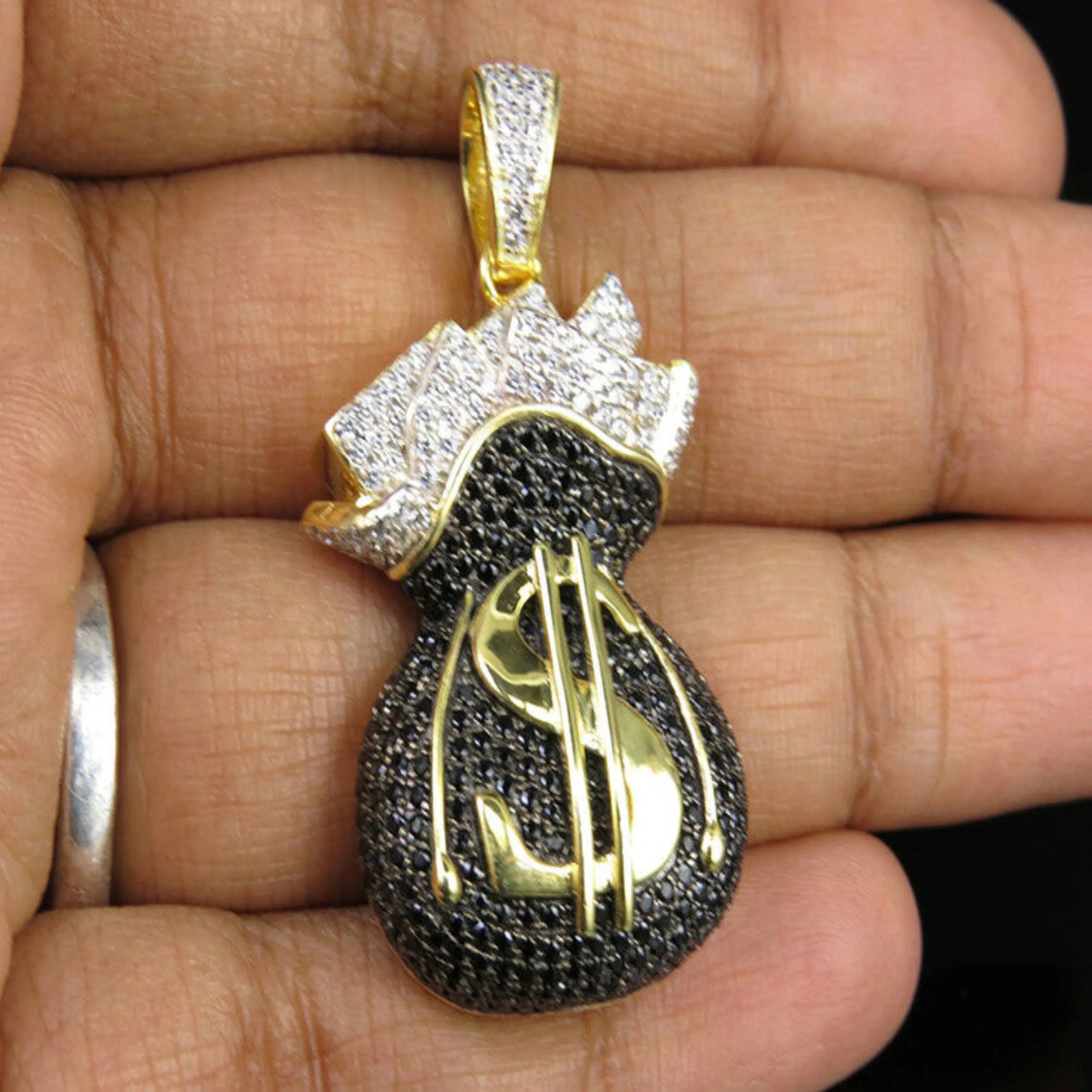 Money Bag Diamond Pendant 14k Solid Gold - 2.51 CTW