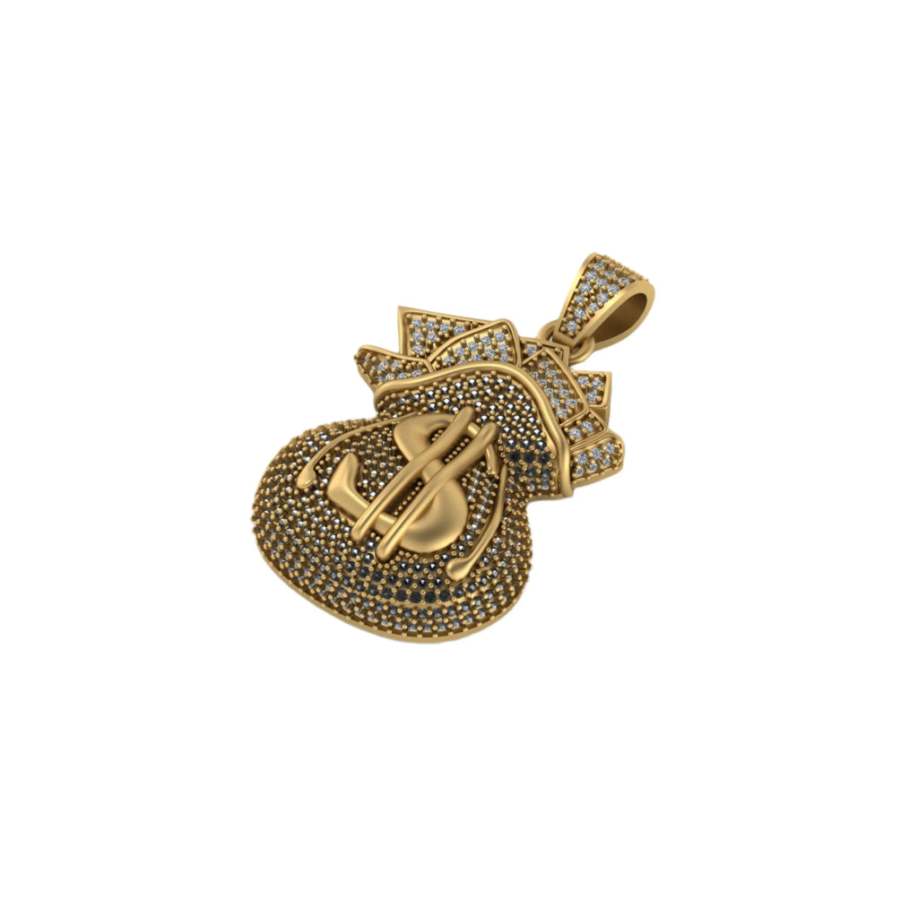 Money Bag Diamond Pendant 14k Solid Gold - 2.51 CTW