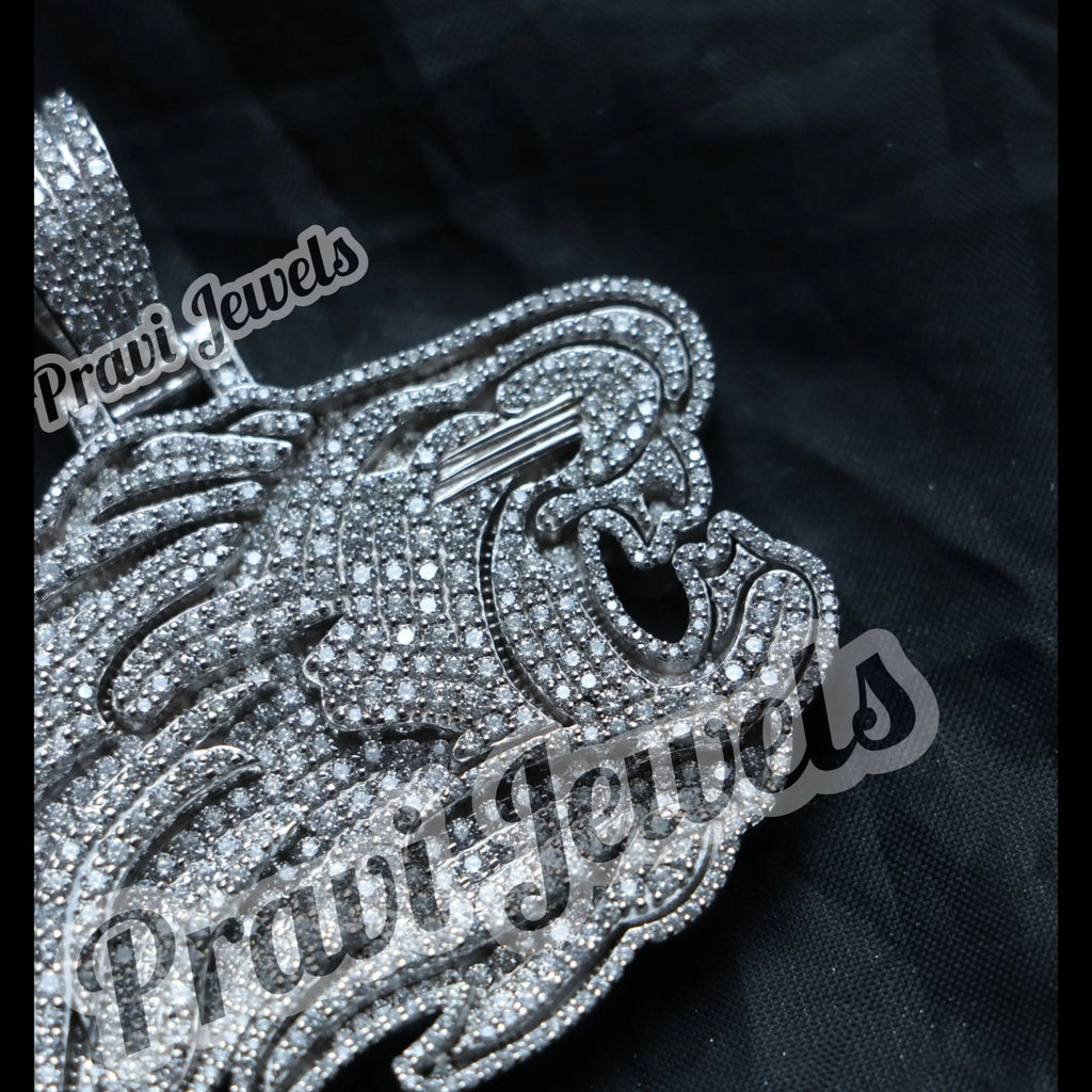 Diamond Lion Pendant VVS 925 Silver Lion Face Charm - 7.04 CTW