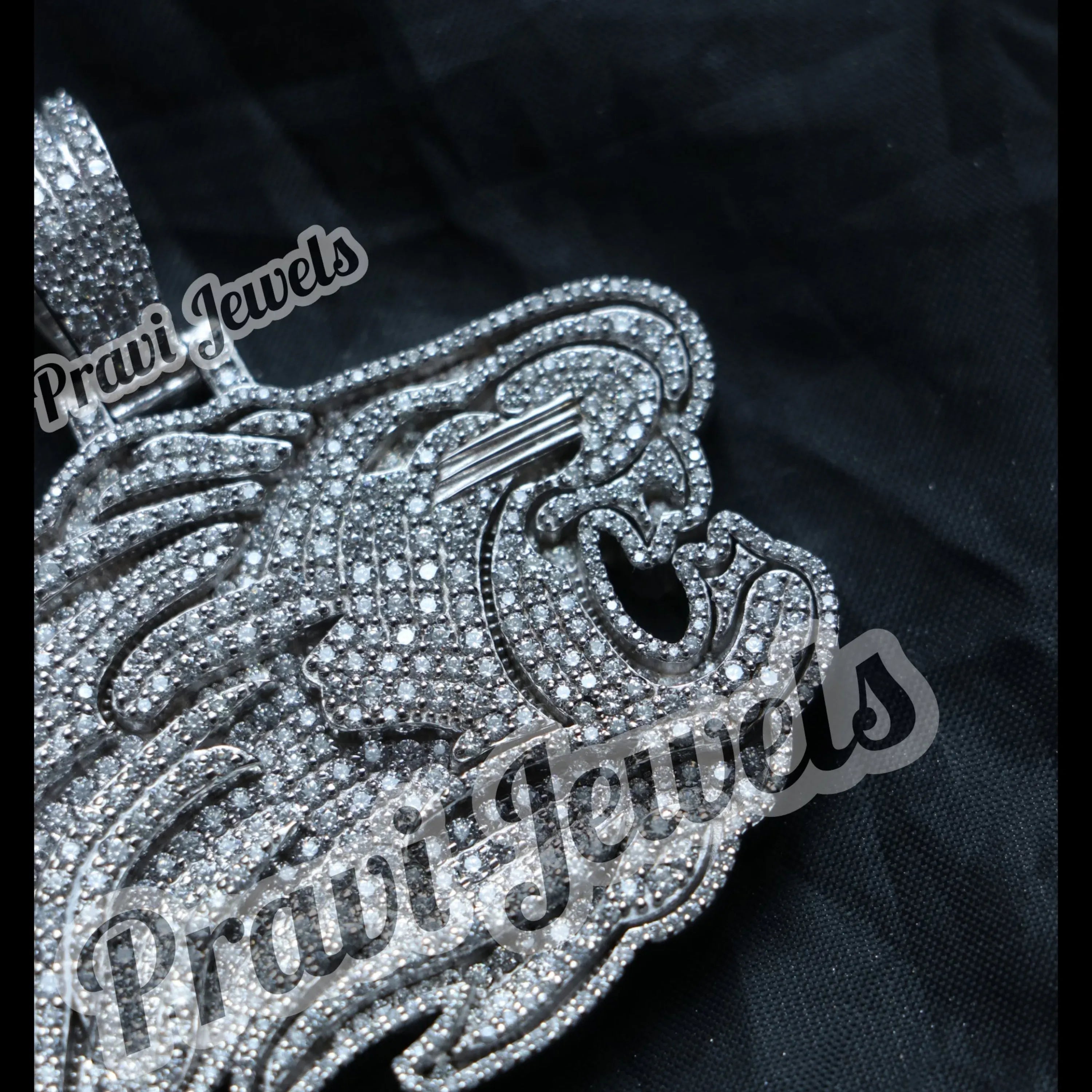 Diamond Lion Pendant VVS 925 Silver Lion Face Charm - 7.04 CTW