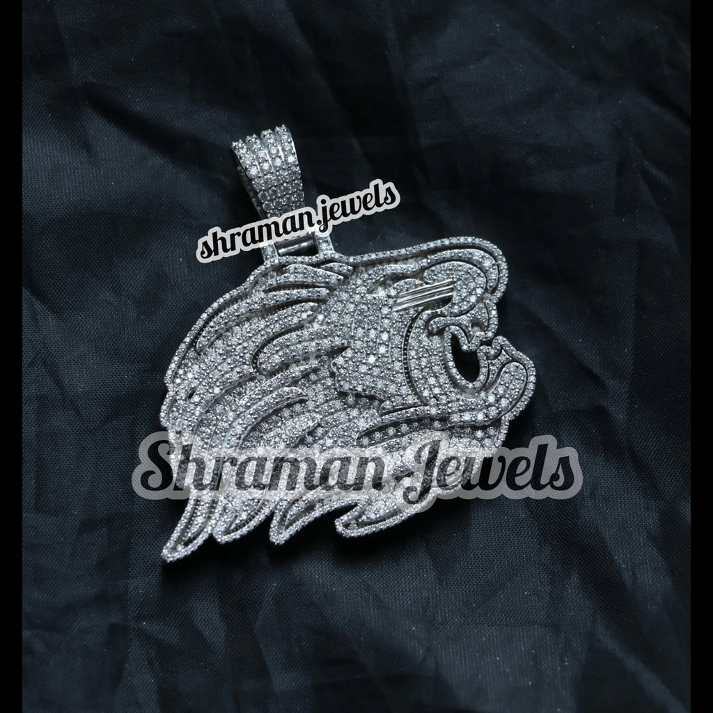 Diamond Lion Pendant VVS 925 Silver Lion Face Charm - 7.04 CTW