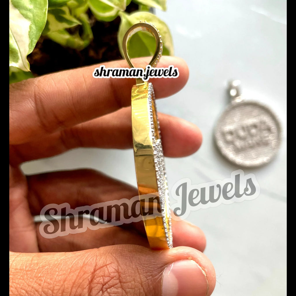 Round 14K Gold Custom Letter Pendant Moissanite Circle Hip Hop Design - 11.86 CTW