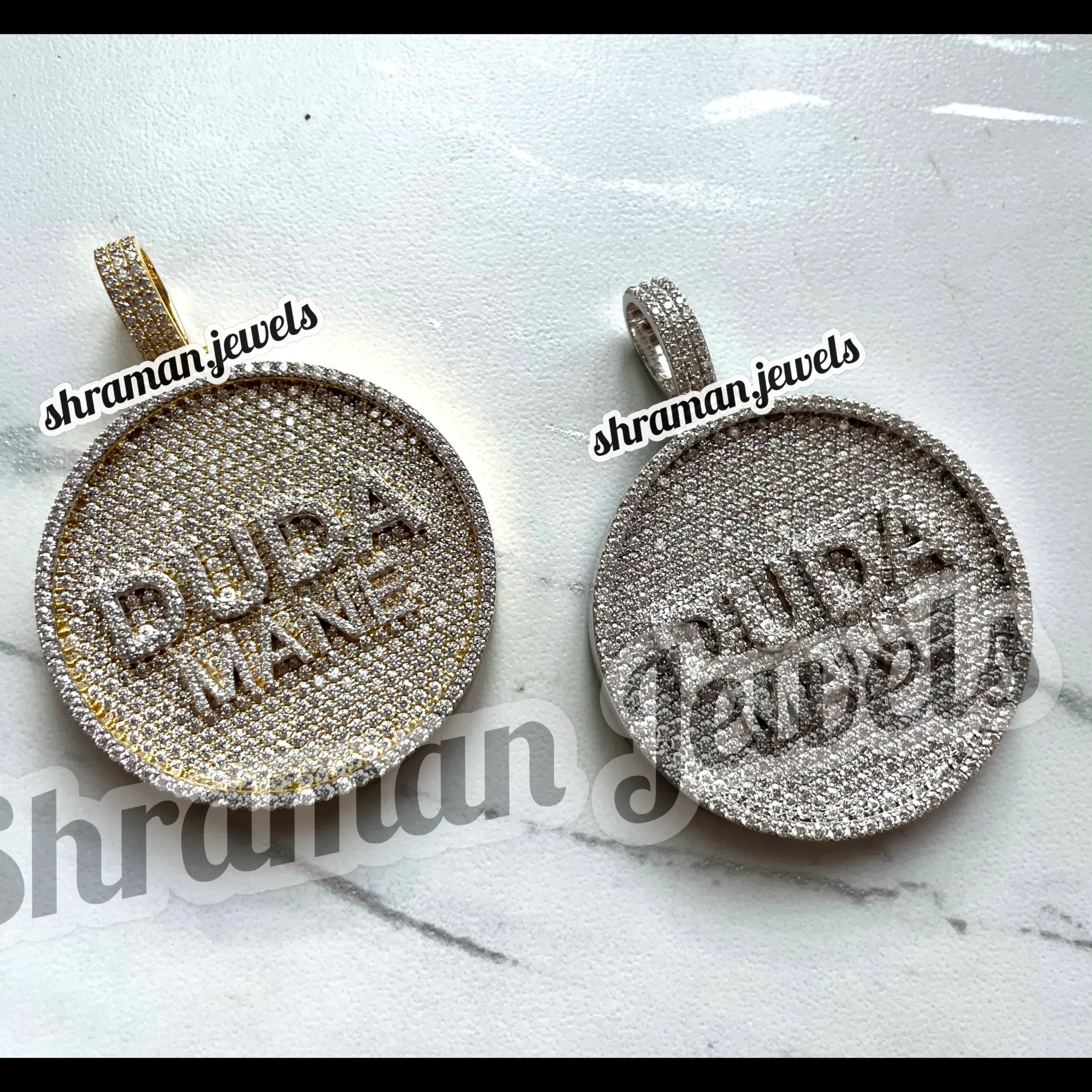 Round 14K Gold Custom Letter Pendant Moissanite Circle Hip Hop Design - 11.86 CTW