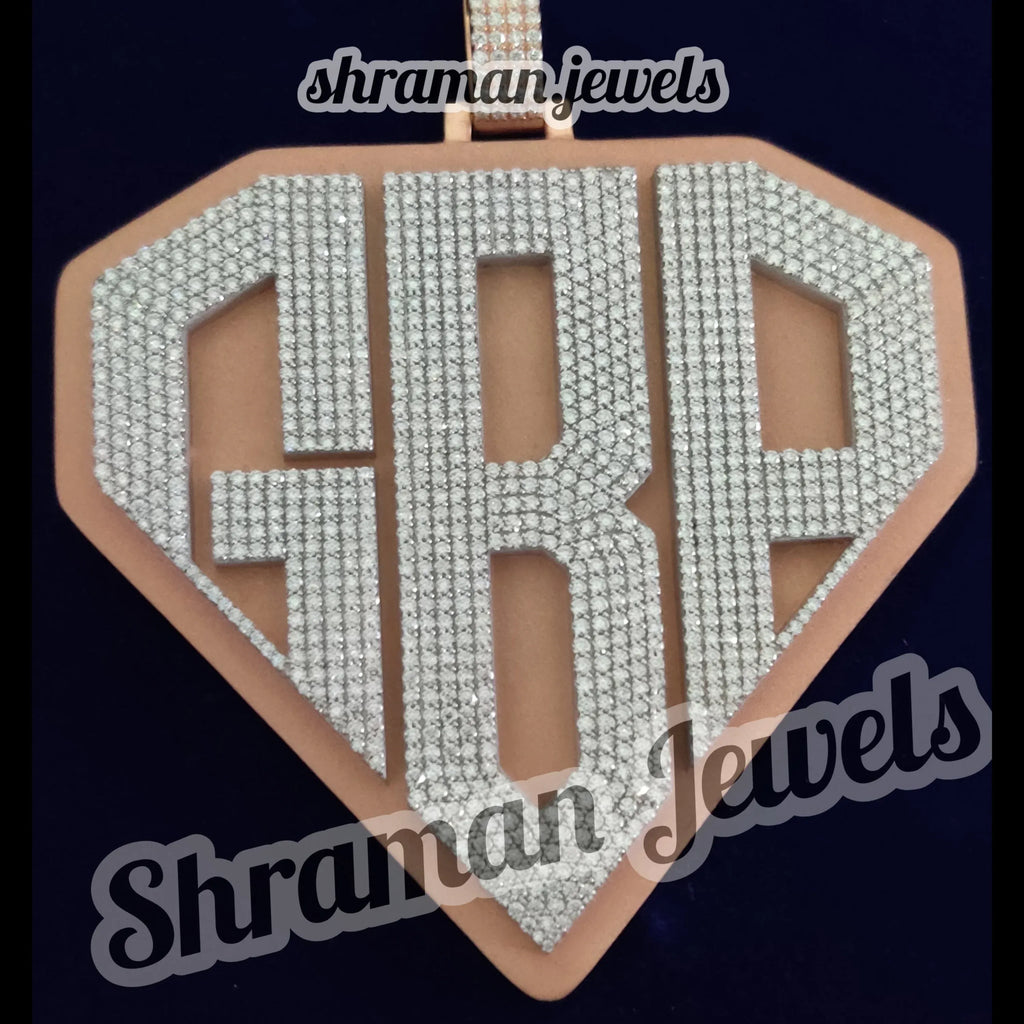 Mens Custom Diamond Pendants 925 Silver GBP Logo -14.03 CTW