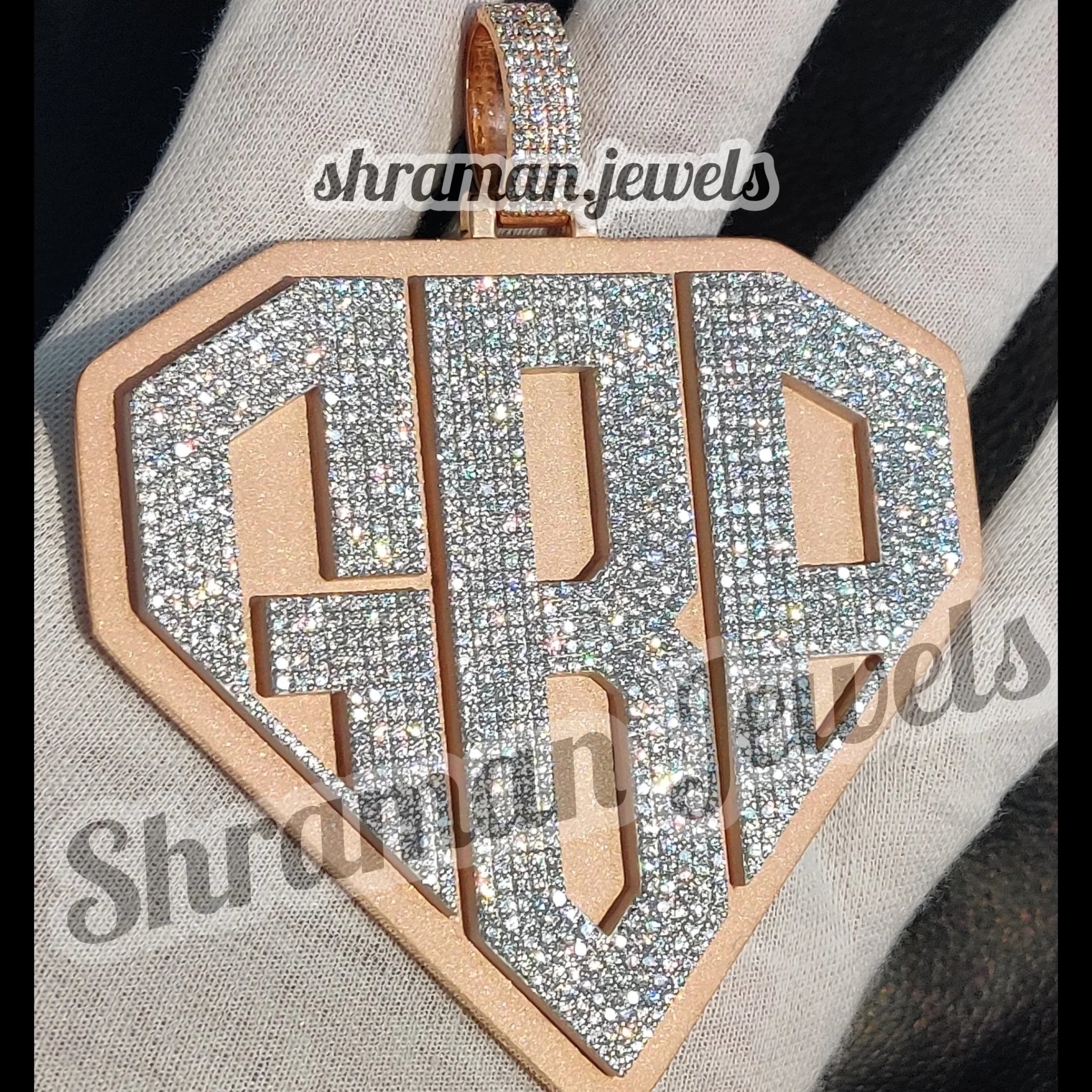 Mens Custom Diamond Pendants 925 Silver GBP Logo -14.03 CTW