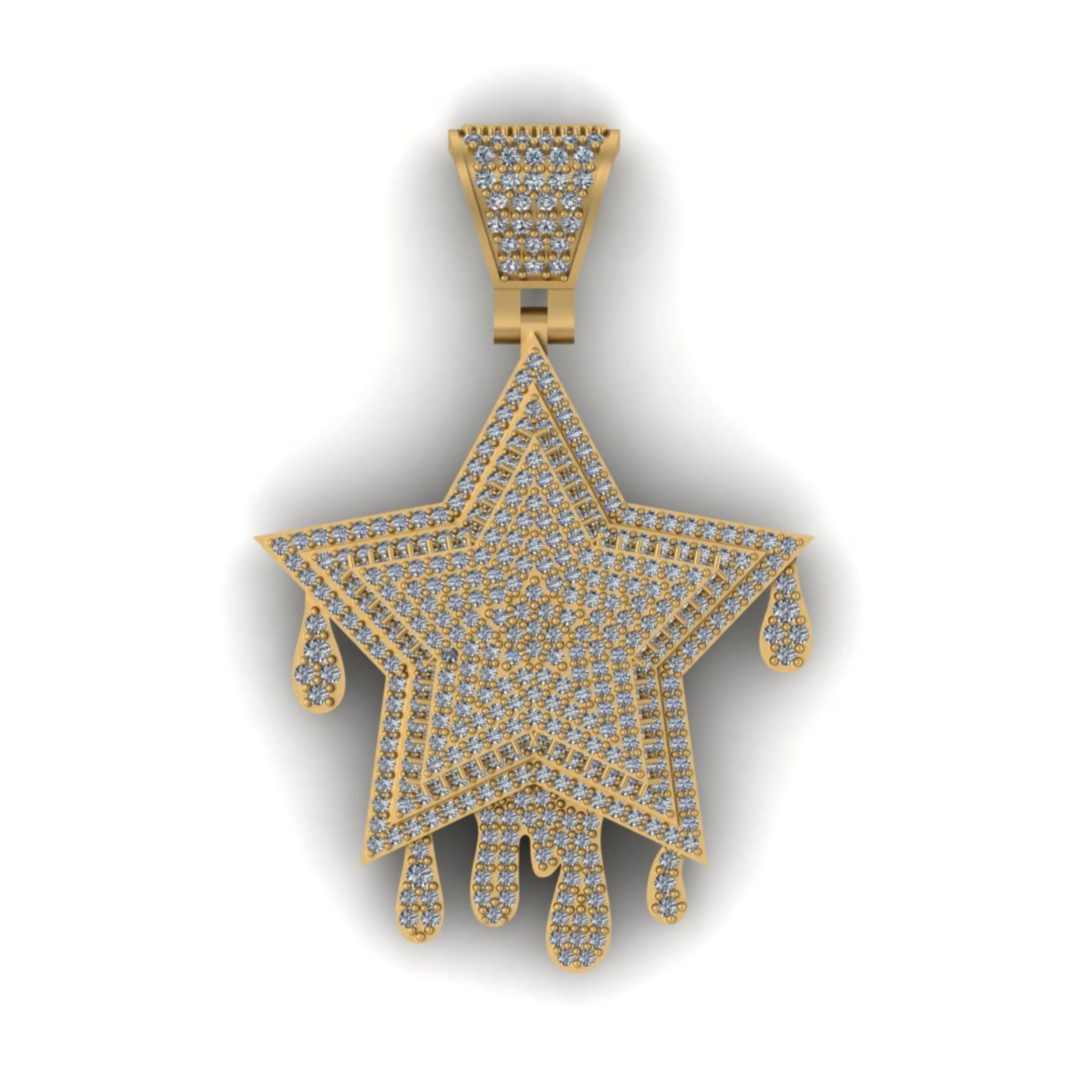 Star Drip Diamond Pendant 14k Solid Gold - 2.52 CTW