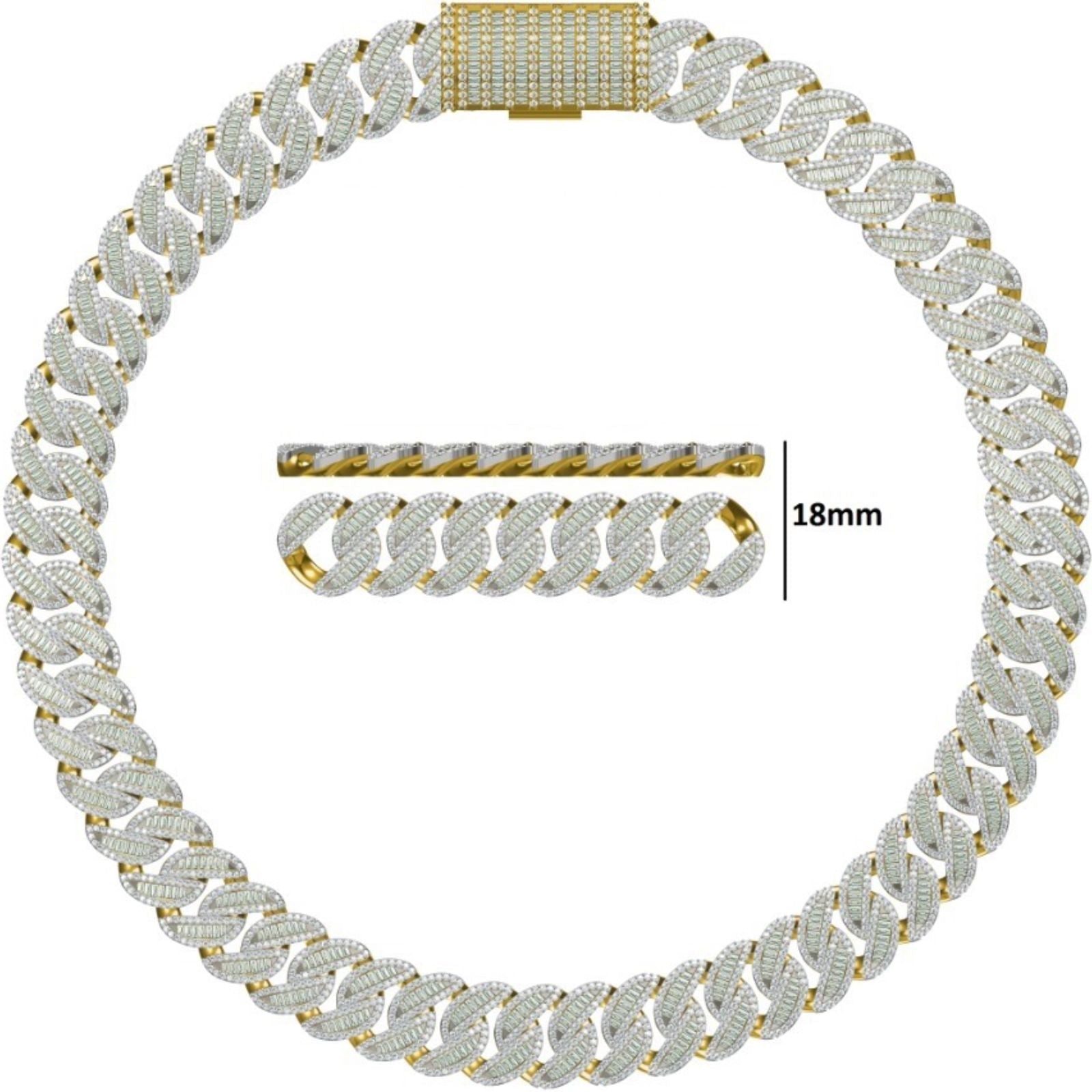 18MM Iced Out Baguette Diamond Cuban Link Chain for Men