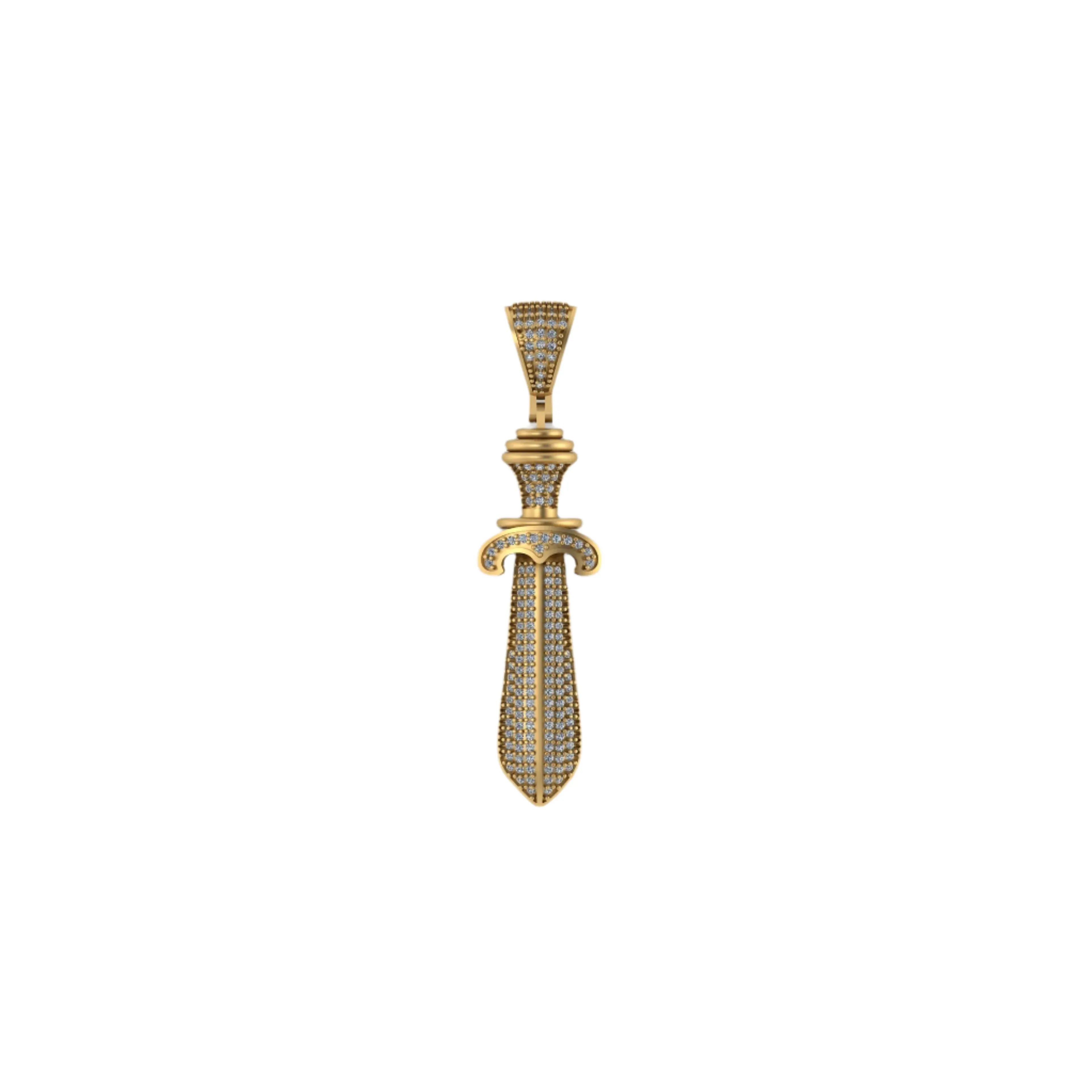 Dagger Diamond Pendant 14k Solid Gold - 0.89 CTW