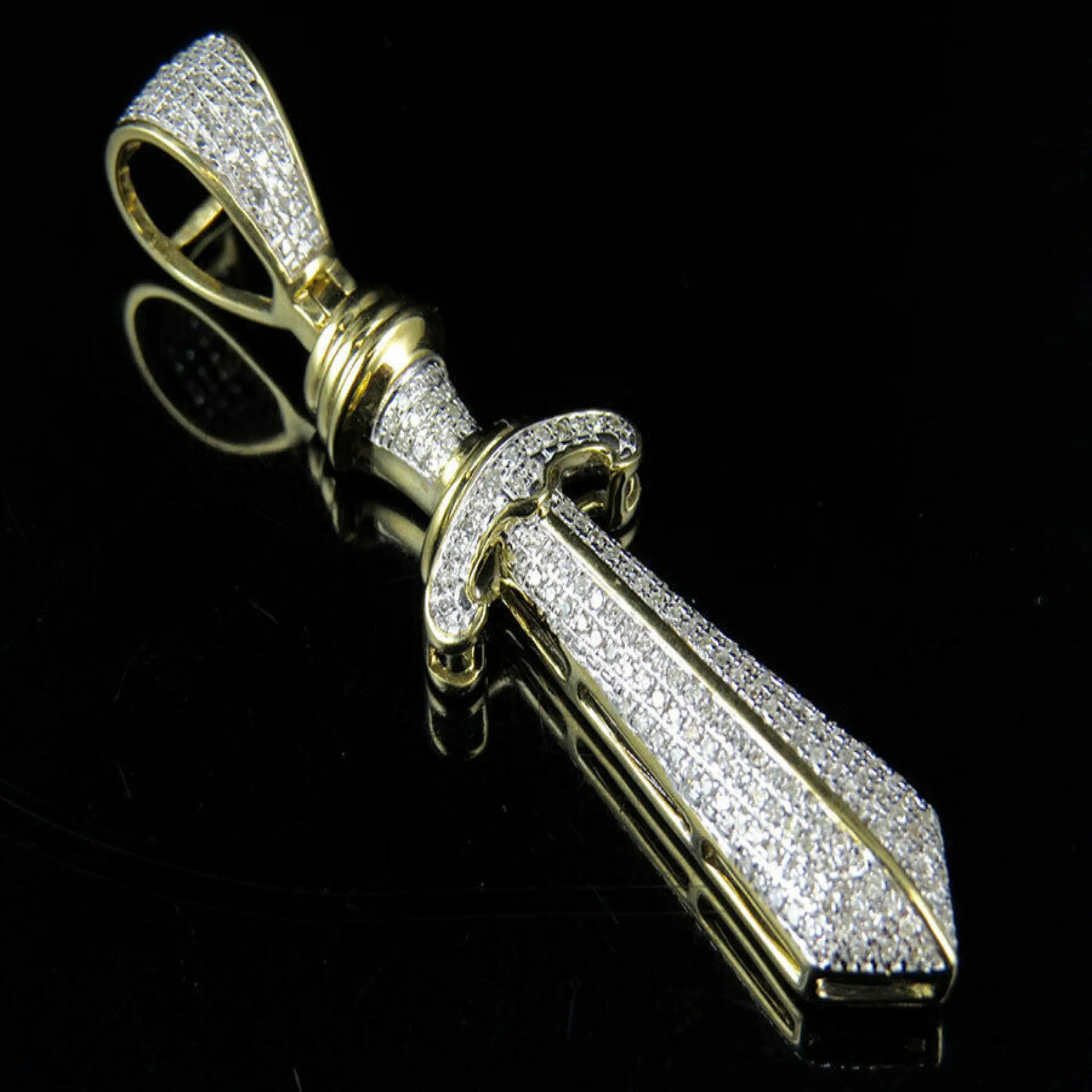 Dagger Diamond Pendant 14k Solid Gold - 0.89 CTW