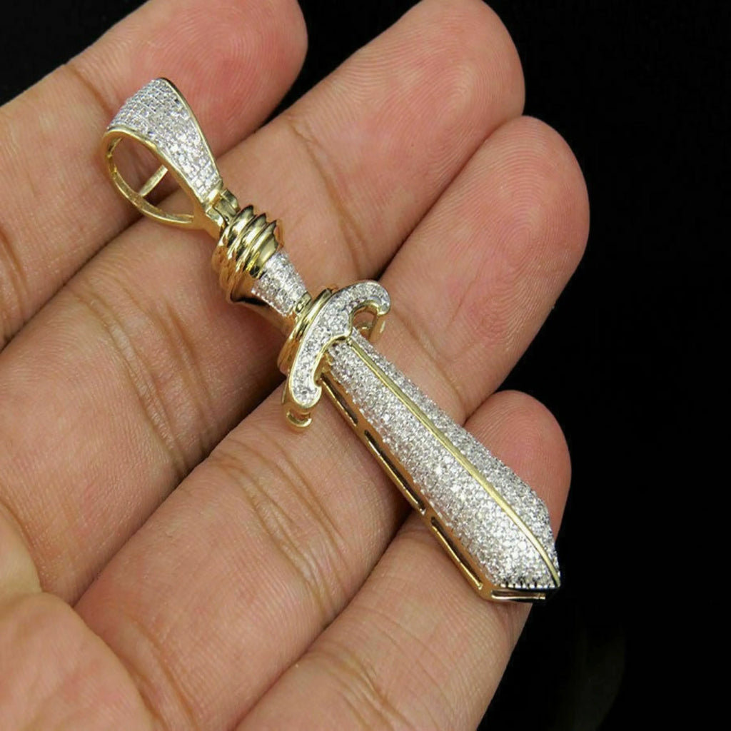 Dagger Diamond Pendant 14k Solid Gold - 0.89 CTW