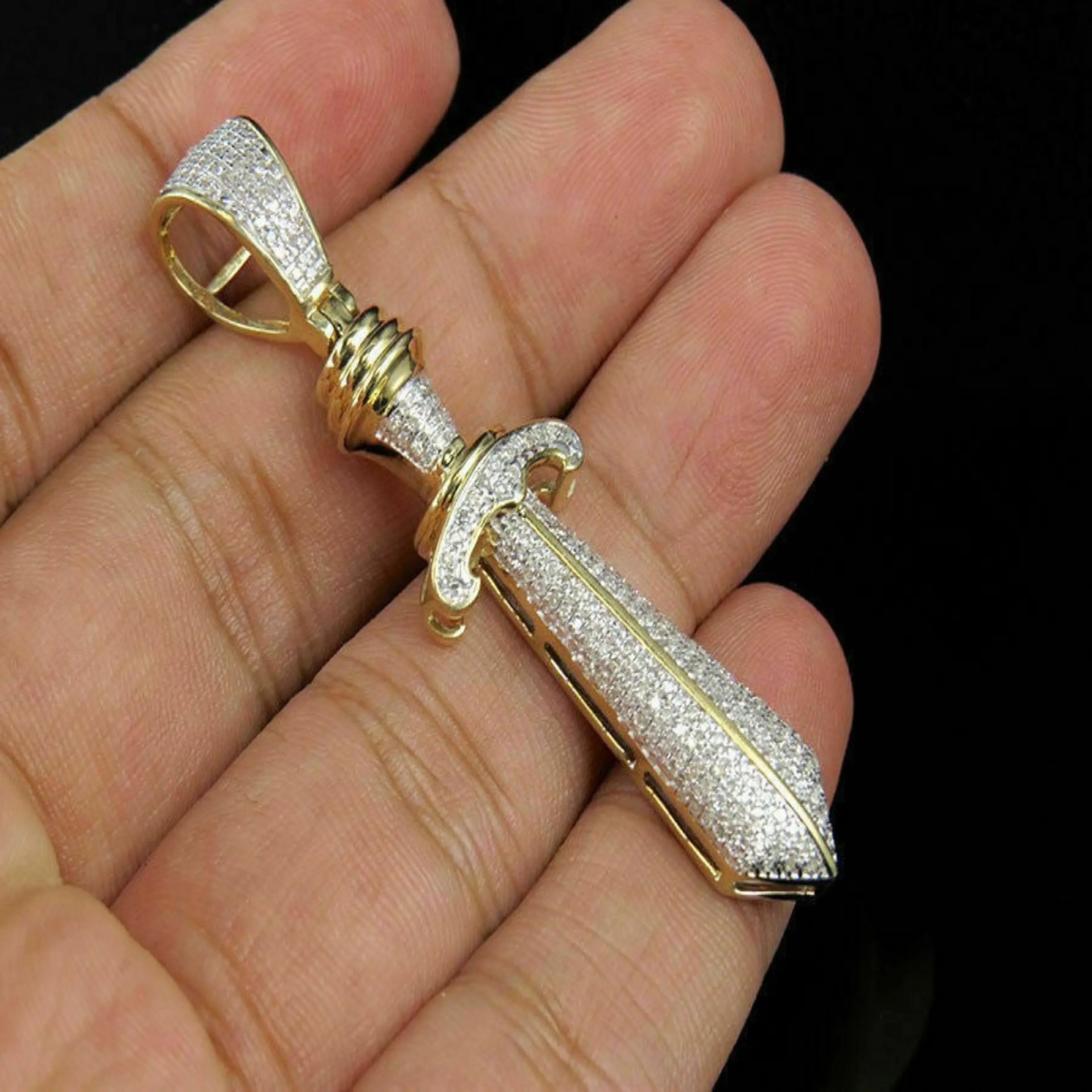 Dagger Diamond Pendant 14k Solid Gold - 0.89 CTW