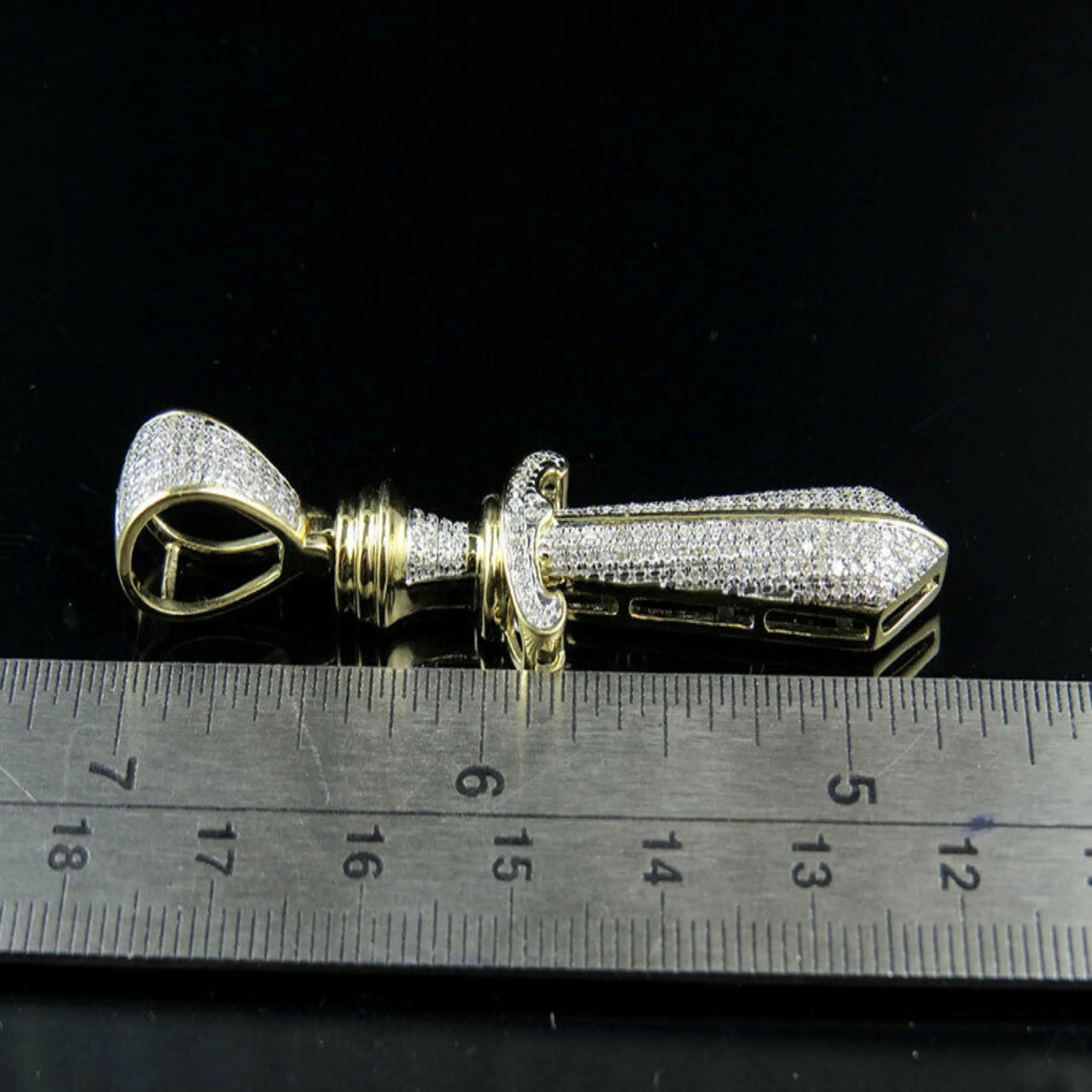 Dagger Diamond Pendant 14k Solid Gold - 0.89 CTW