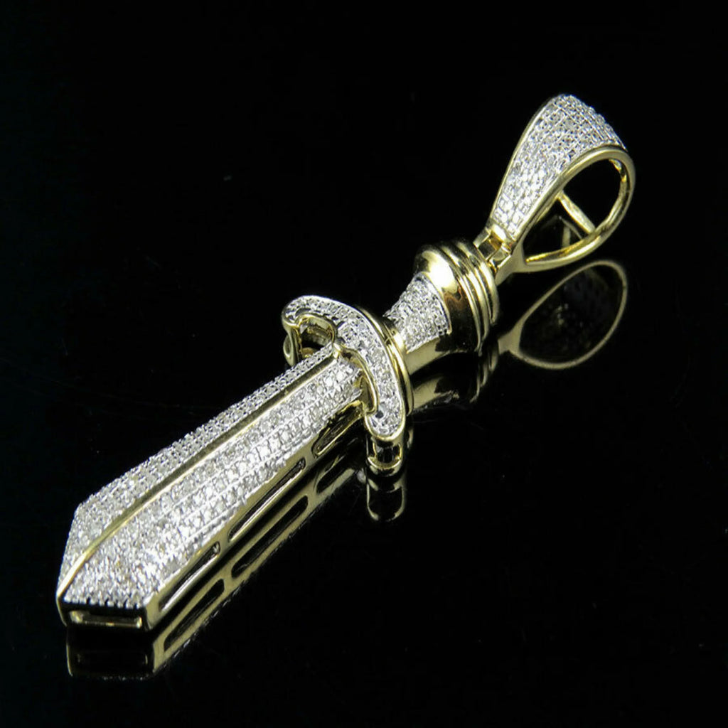 Dagger Diamond Pendant 14k Solid Gold - 0.89 CTW