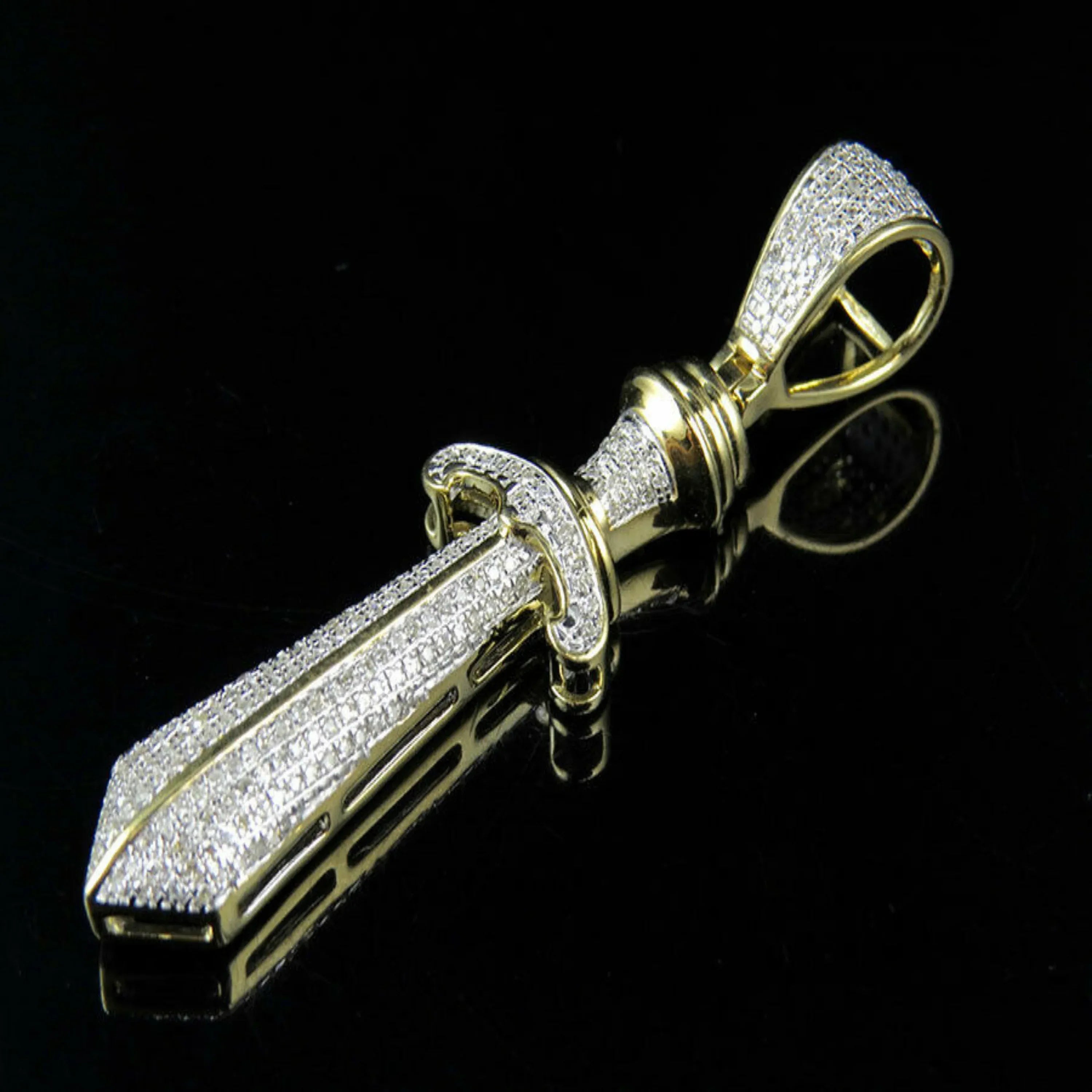 Dagger Diamond Pendant 14k Solid Gold - 0.89 CTW