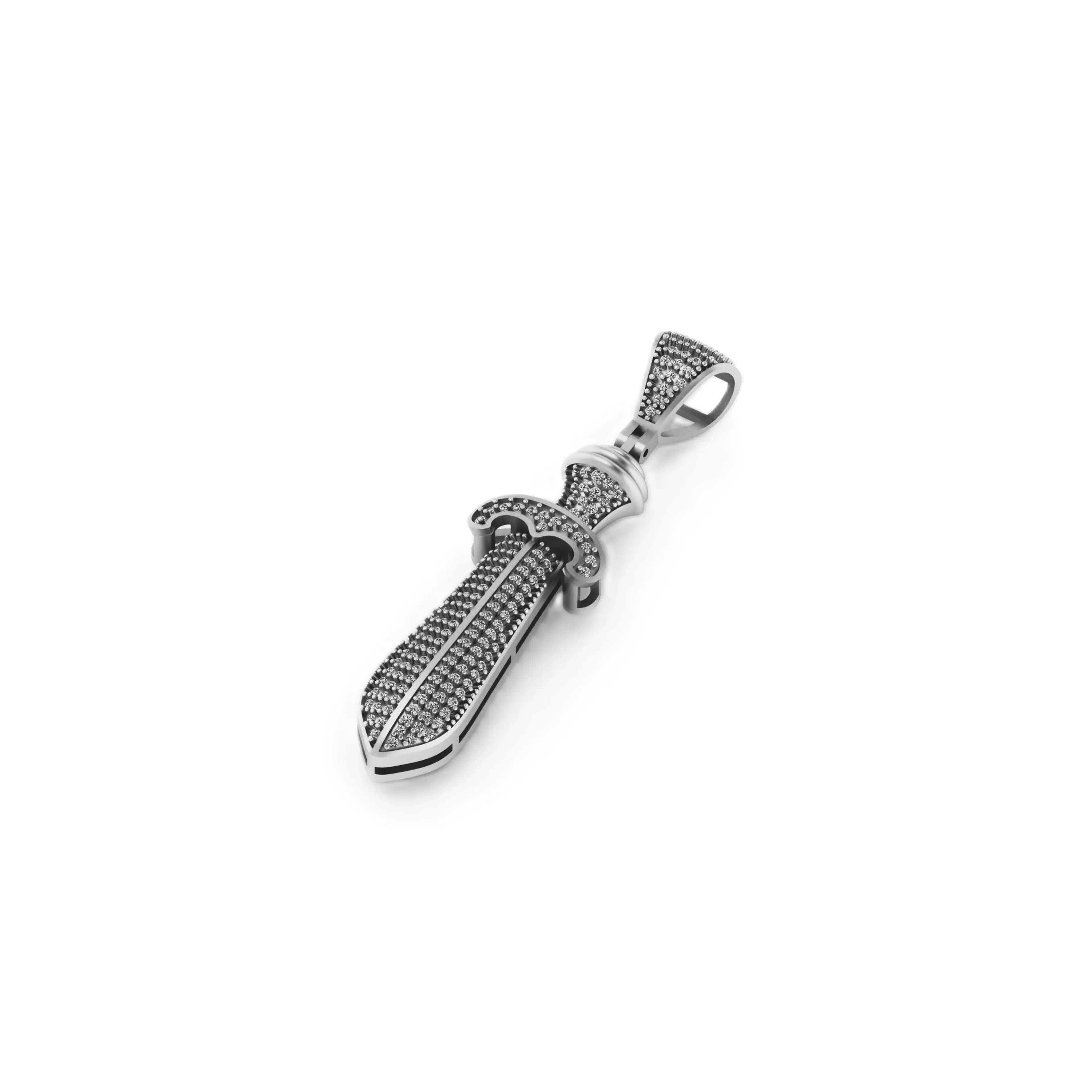 Dagger Diamond Pendant 14k Solid Gold - 0.89 CTW