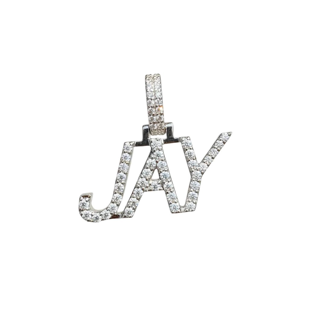 Custom Name Diamond Pendant 10K Solid White Gold - 0.87 CTW