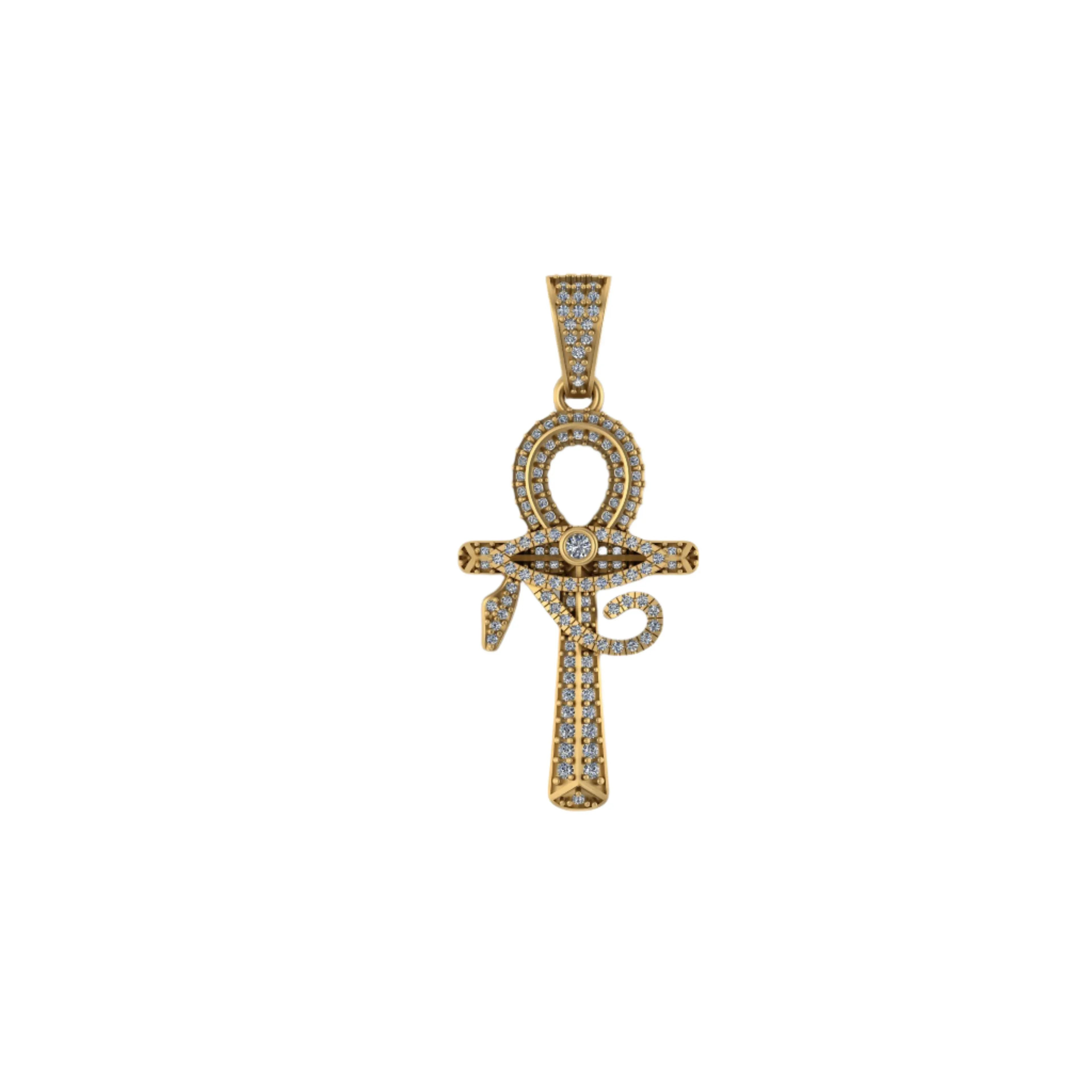Eye of Horus Diamond Pendant 14K Solid Gold - 0.75 CTW
