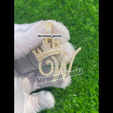 ICED OUT CROWN WITH INITIAL LETTER "W" Unisex NECKLACE CHARM PENDANT FOR GIFTS IDEAS