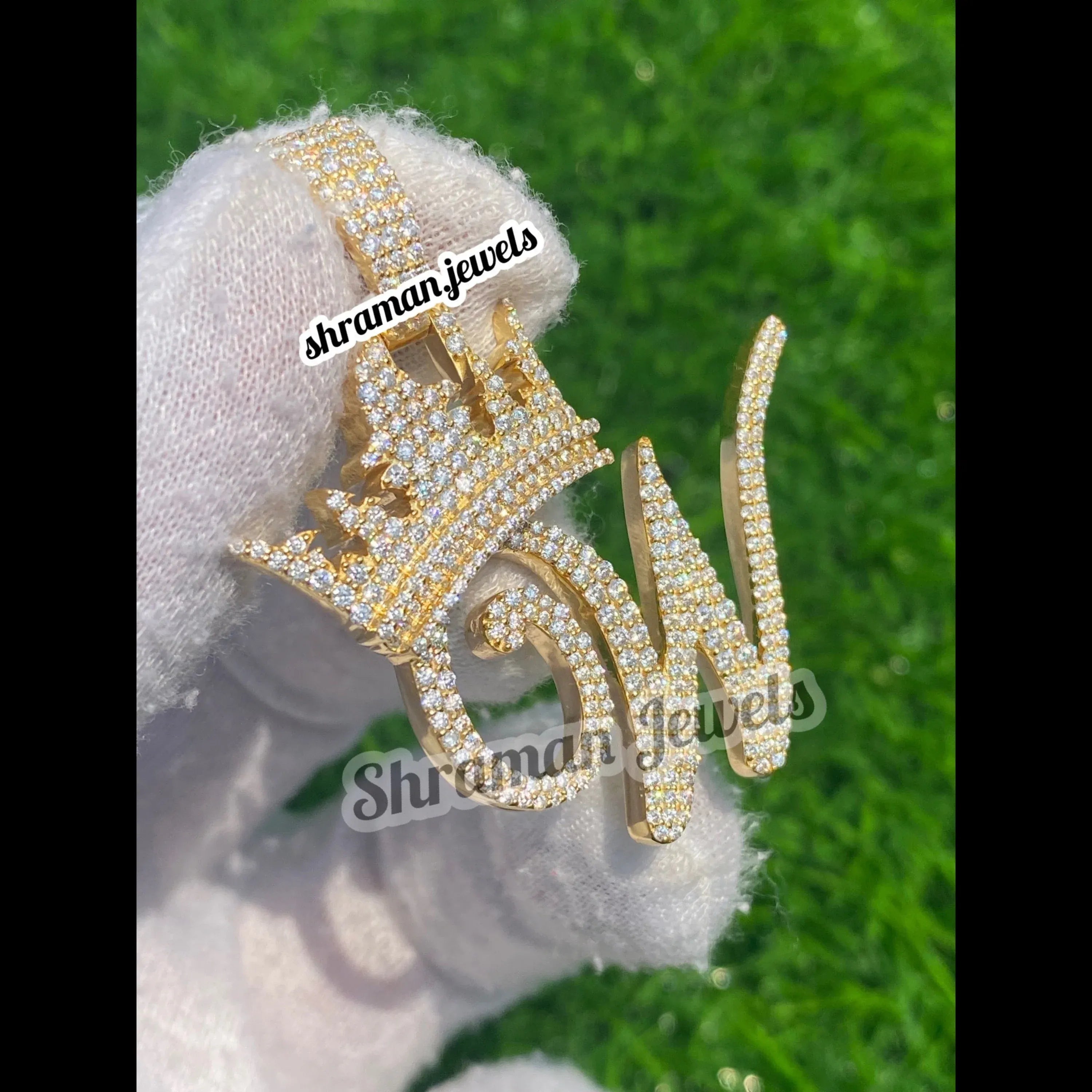 Initial Diamond Pendant Necklace Crown with Custom Letter - 2.39 CTW