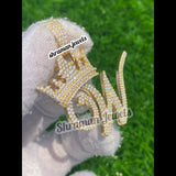 ICED OUT CROWN WITH INITIAL LETTER "W" Unisex NECKLACE CHARM PENDANT FOR GIFTS IDEAS