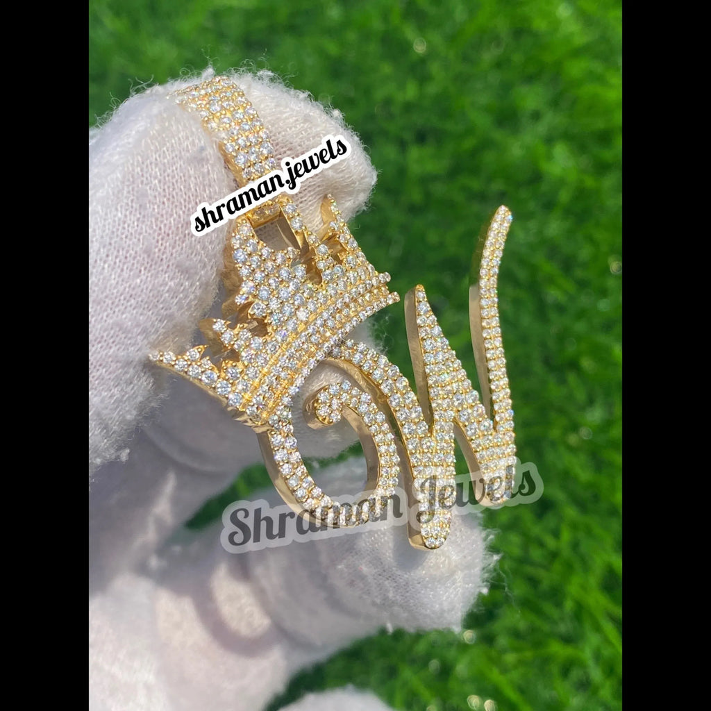 Initial Diamond Pendant Necklace Crown with Custom Letter - 2.39 CTW