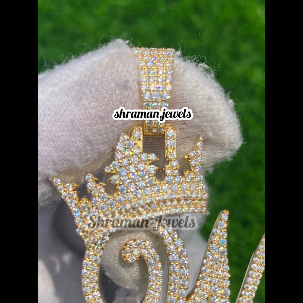 Initial Diamond Pendant Necklace Crown with Custom Letter - 2.39 CTW
