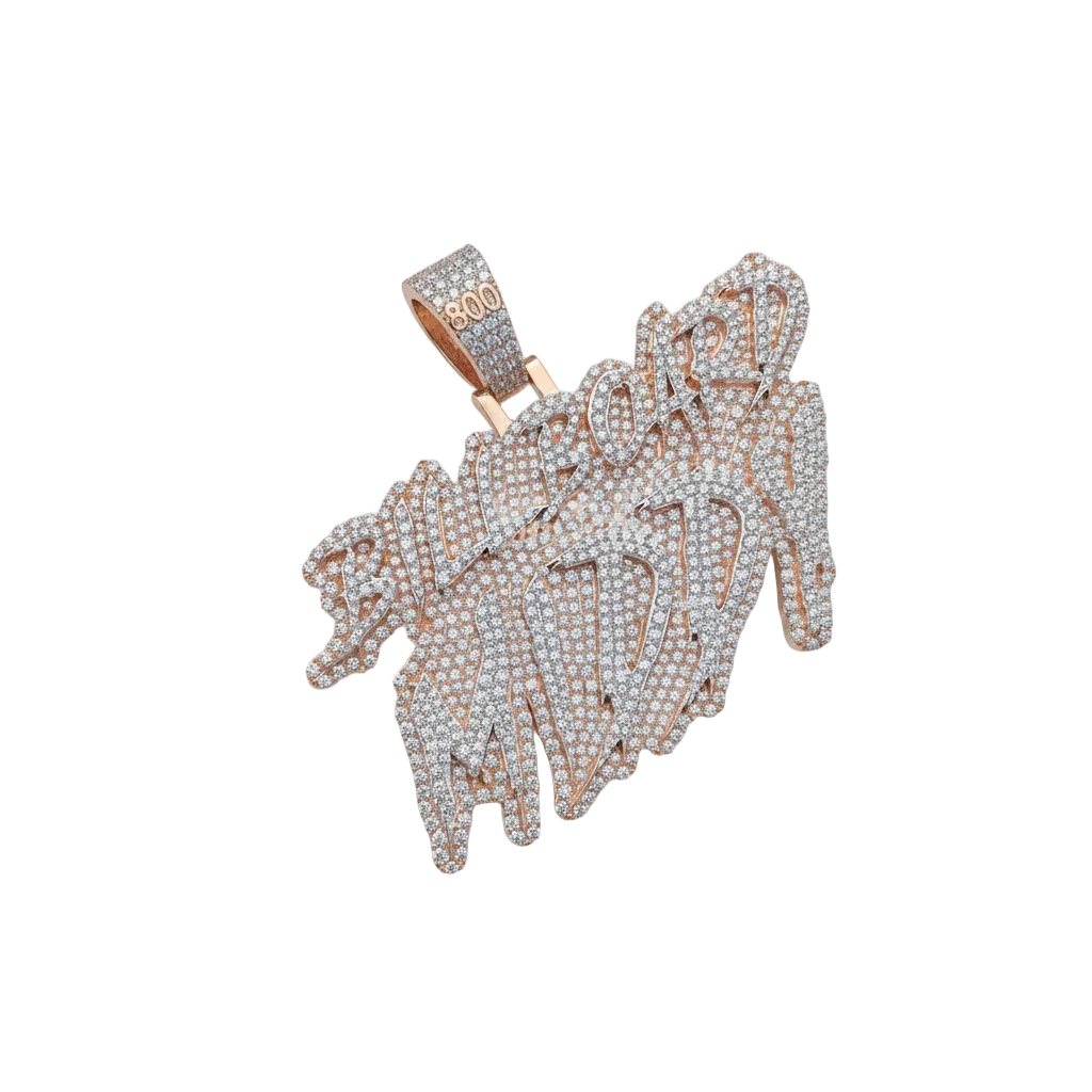 Men's Customized Name 10K Gold Diamond Pendant - 11.68 CTW