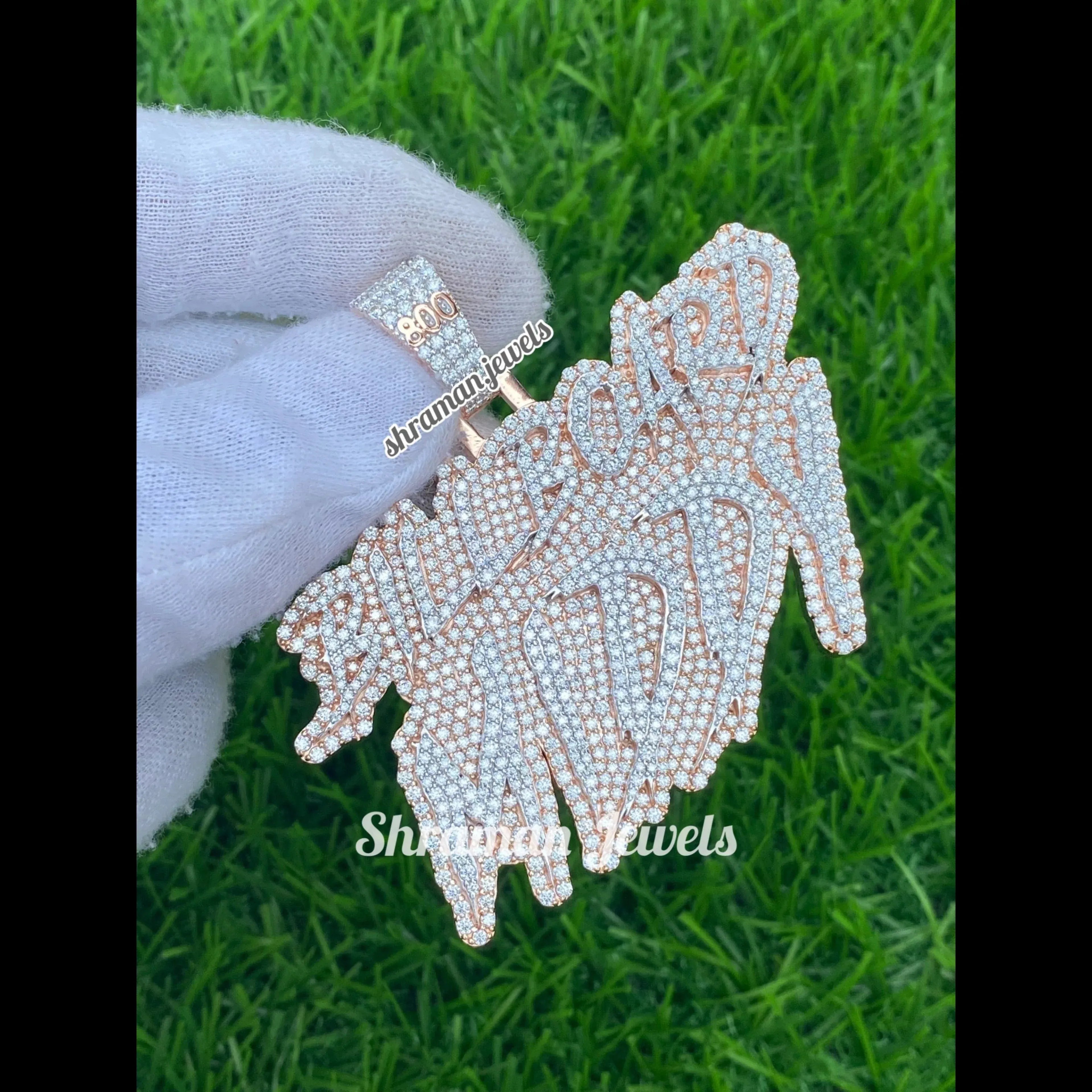 Men's Customized Name 10K Gold Diamond Pendant - 11.68 CTW