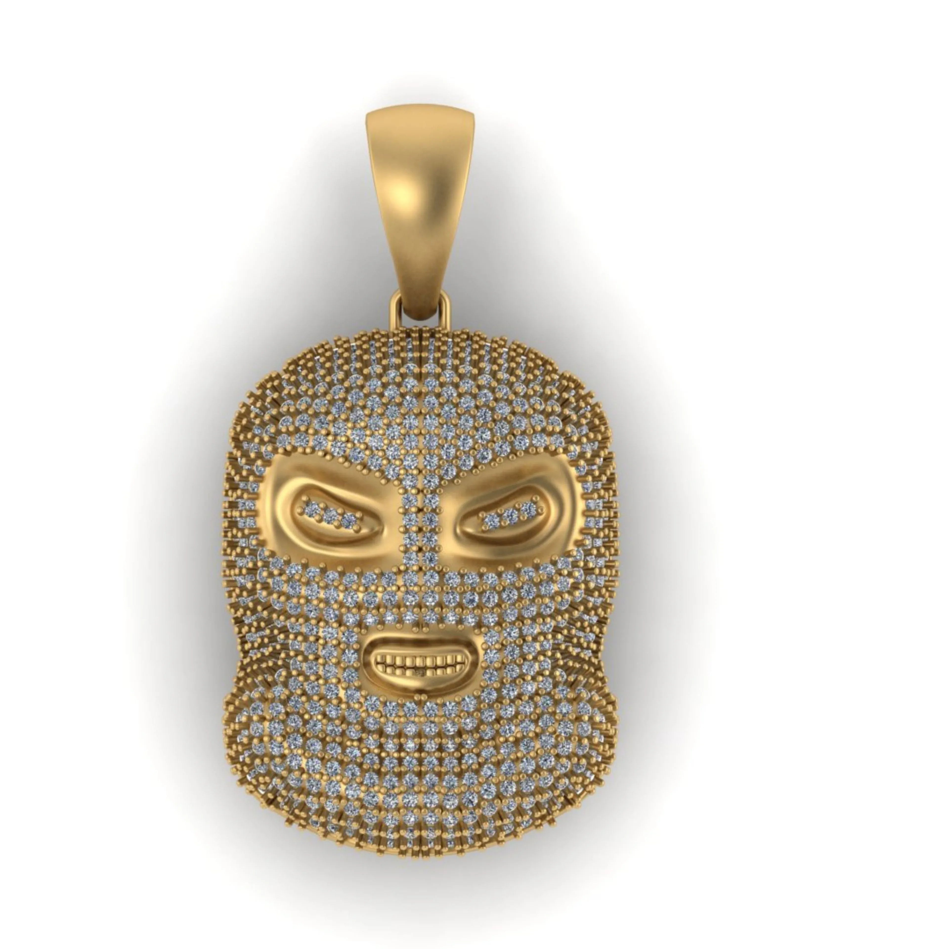 Ski Mask Diamond Pendant 14k Solid Gold - 2.83 CTW