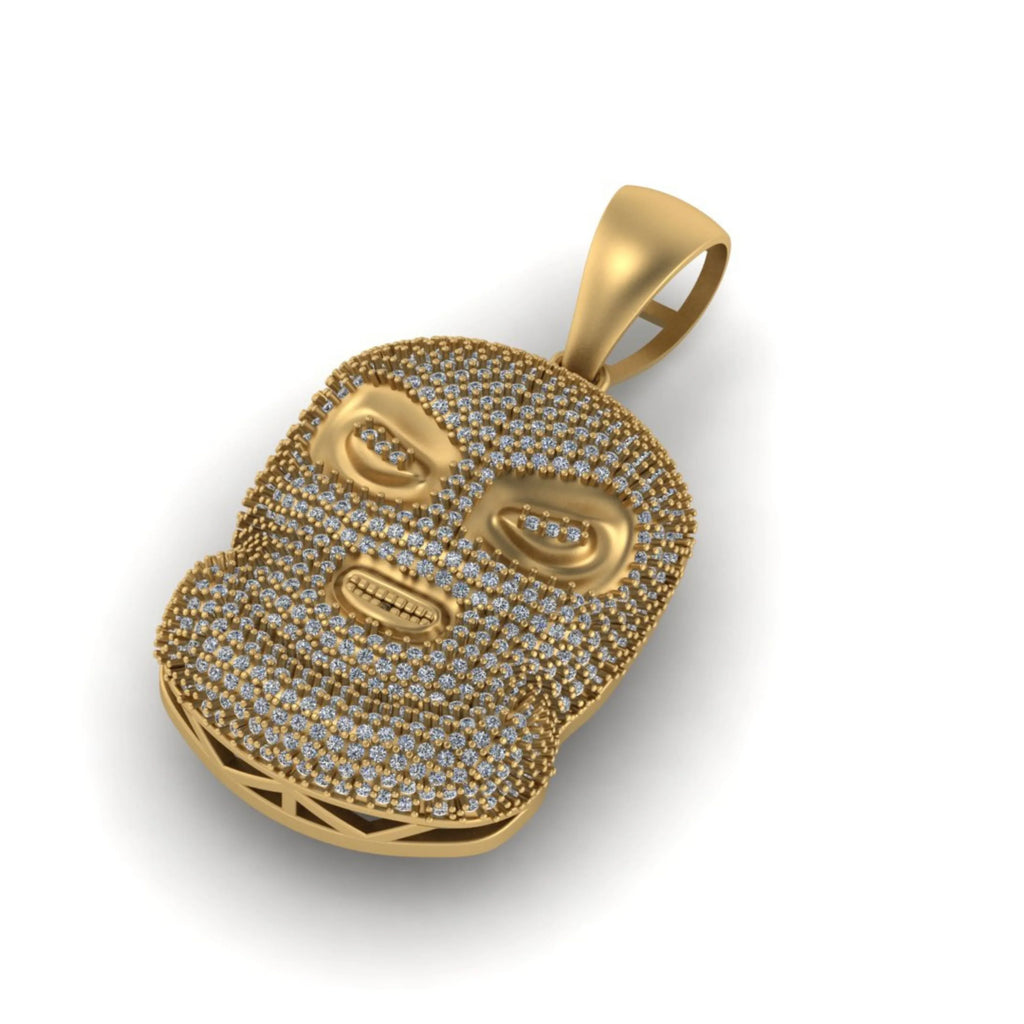 Ski Mask Diamond Pendant 14k Solid Gold - 2.83 CTW