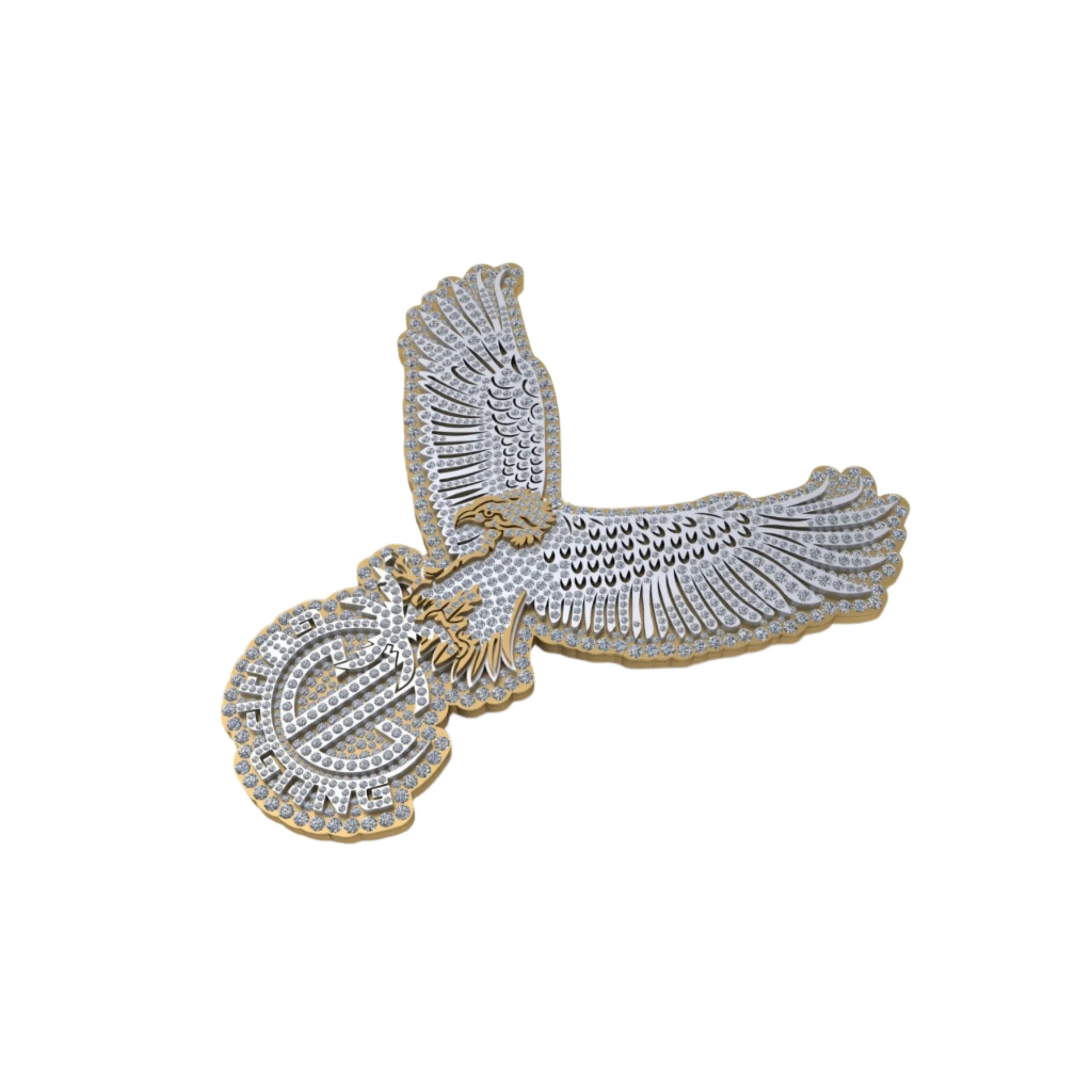 14K Gold Eagle Pendant Hip Hop Moissanite -12.01 CTW
