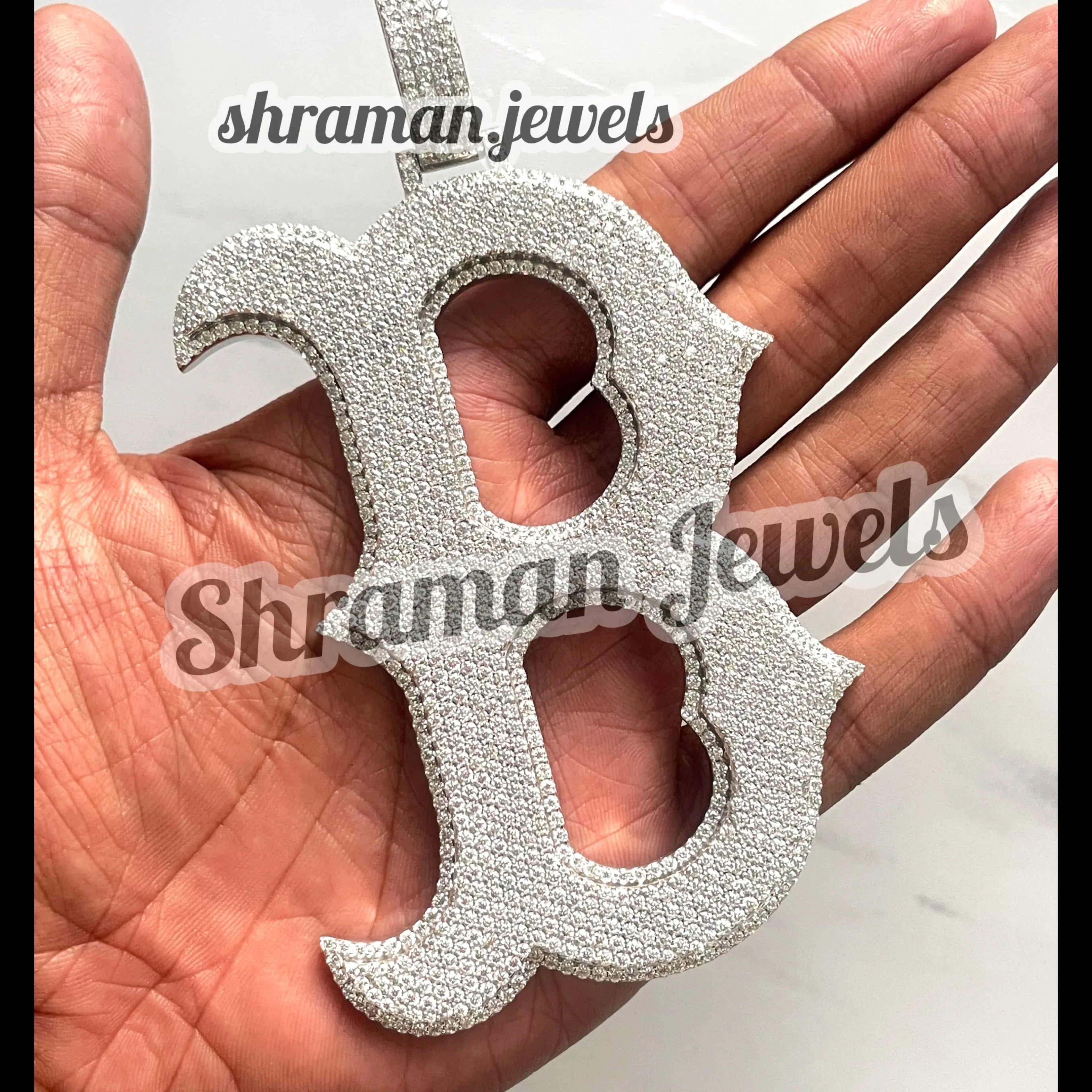 Men's Custom B Initial Letter hip-hop Diamond Pendant - 13.82 CTW