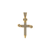 14K Solid Gold Nail Cross Icy Natural Pendant